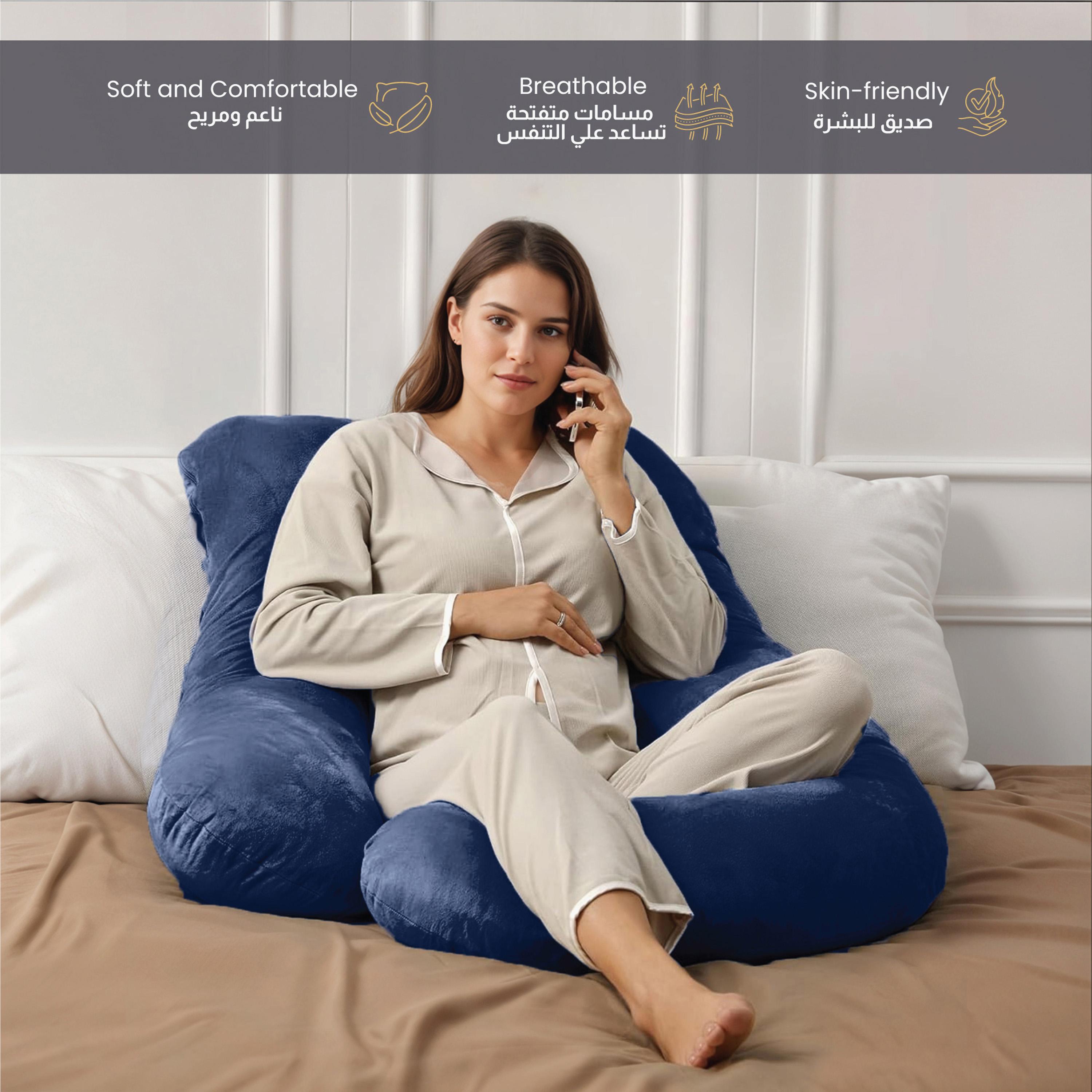 Ultima Velvet 240 GSM G-shape Pregnancy Pillow - 70x140 cm-hbxdecorandfurnishings-bedding-duvetsandpillows-image-1