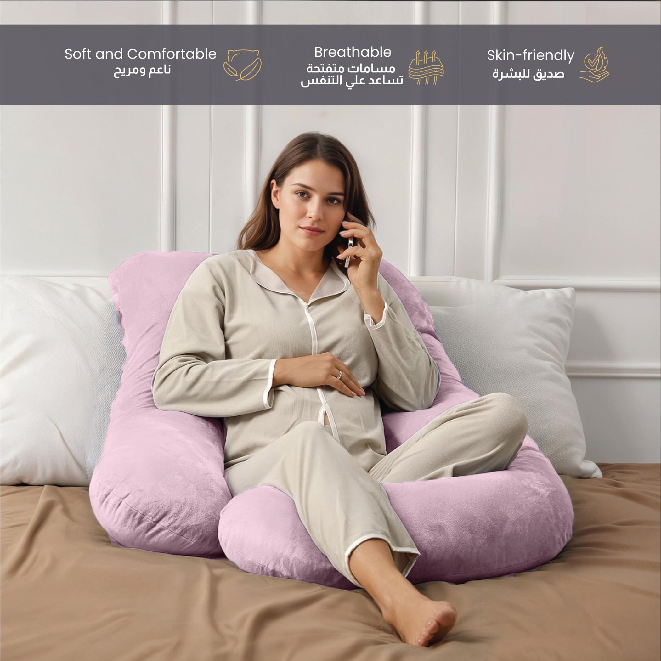 Ultima 240gsm Velvet G Shape Pregnancy Pillow - 70x140 cm-hbxdecorandfurnishings-bedding-duvetsandpillows-image-1