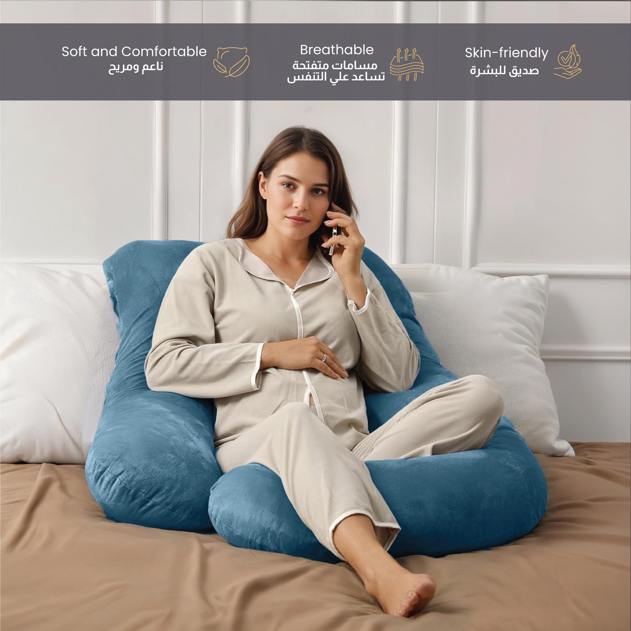 Ultima Velvet 240 GSM G-Shape Pregnancy Pillow - 70x140 cm-hbxdecorandfurnishings-bedding-duvetsandpillows-image-1