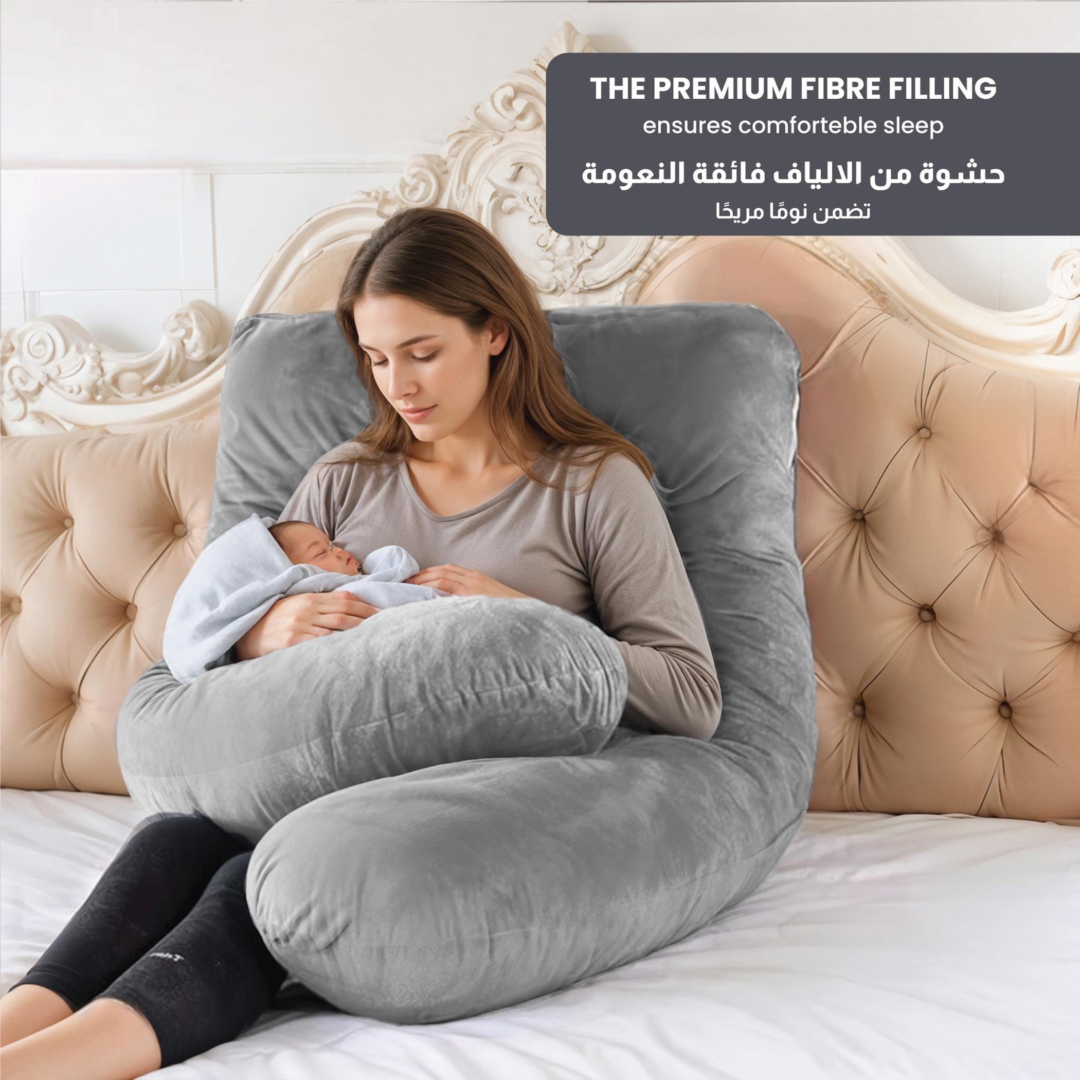 Ultima Velvet 240 GSM U-Shape Pregnancy Pillow - 70x140 cm-hbxdecorandfurnishings-bedding-duvetsandpillows-image-4