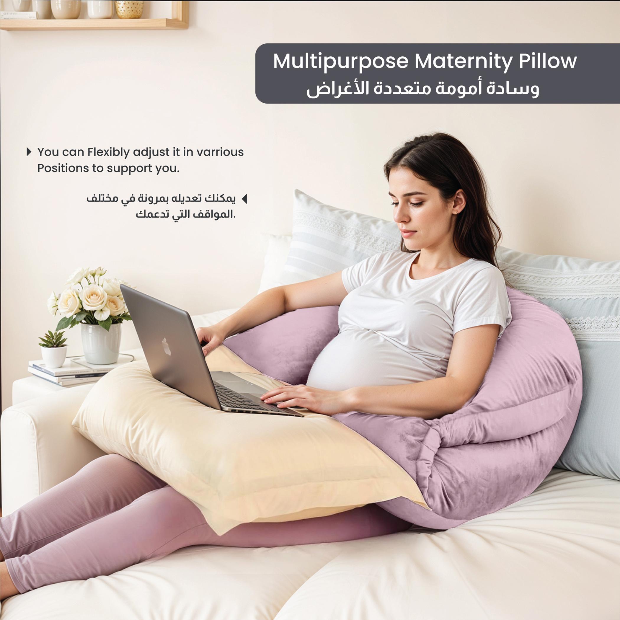 Ultima Velvet 240 GSM U-Shape Pregnancy Pillow - 70x140 cm-hbxdecorandfurnishings-bedding-duvetsandpillows-image-2