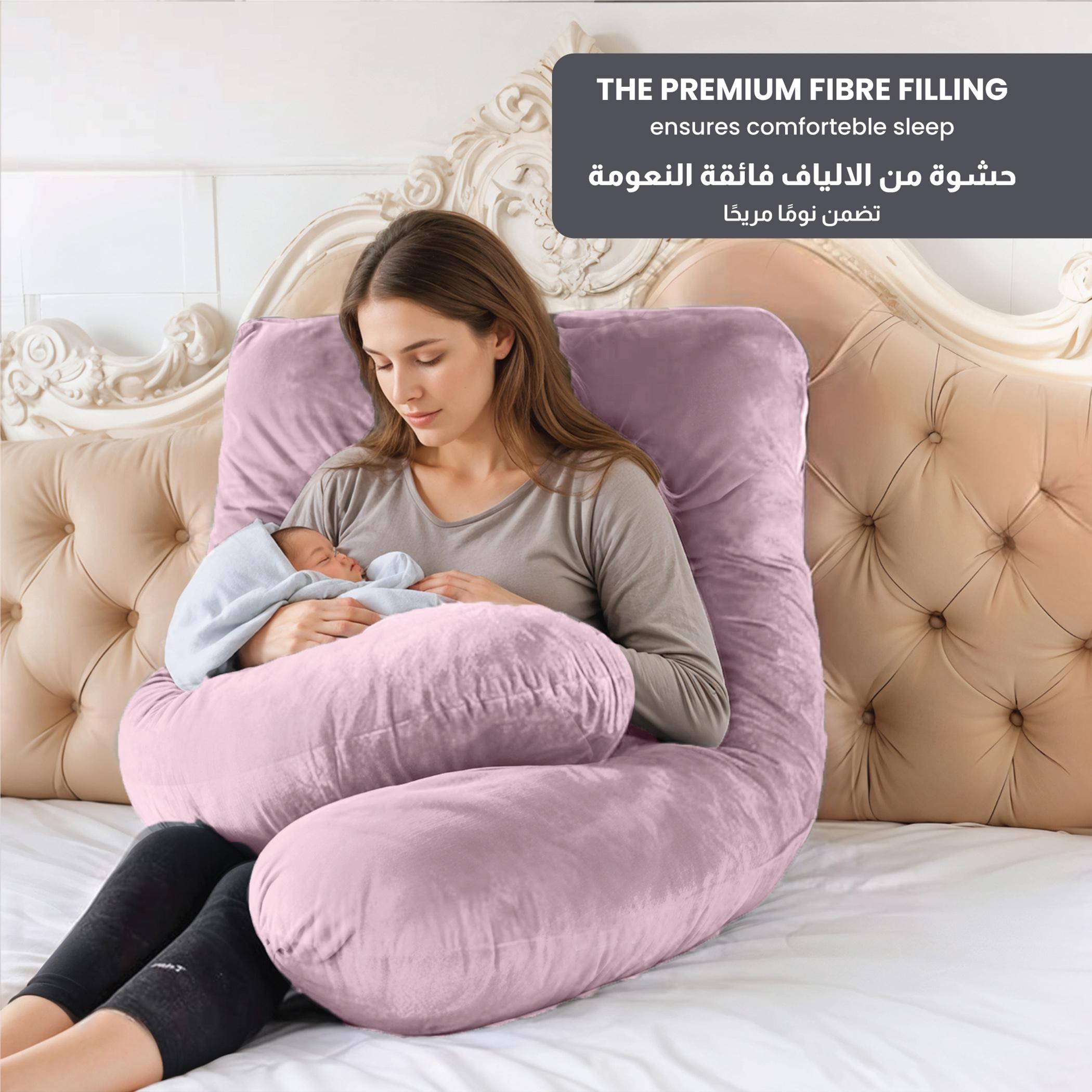 Ultima Velvet 240 GSM U-Shape Pregnancy Pillow - 70x140 cm-hbxdecorandfurnishings-bedding-duvetsandpillows-image-4