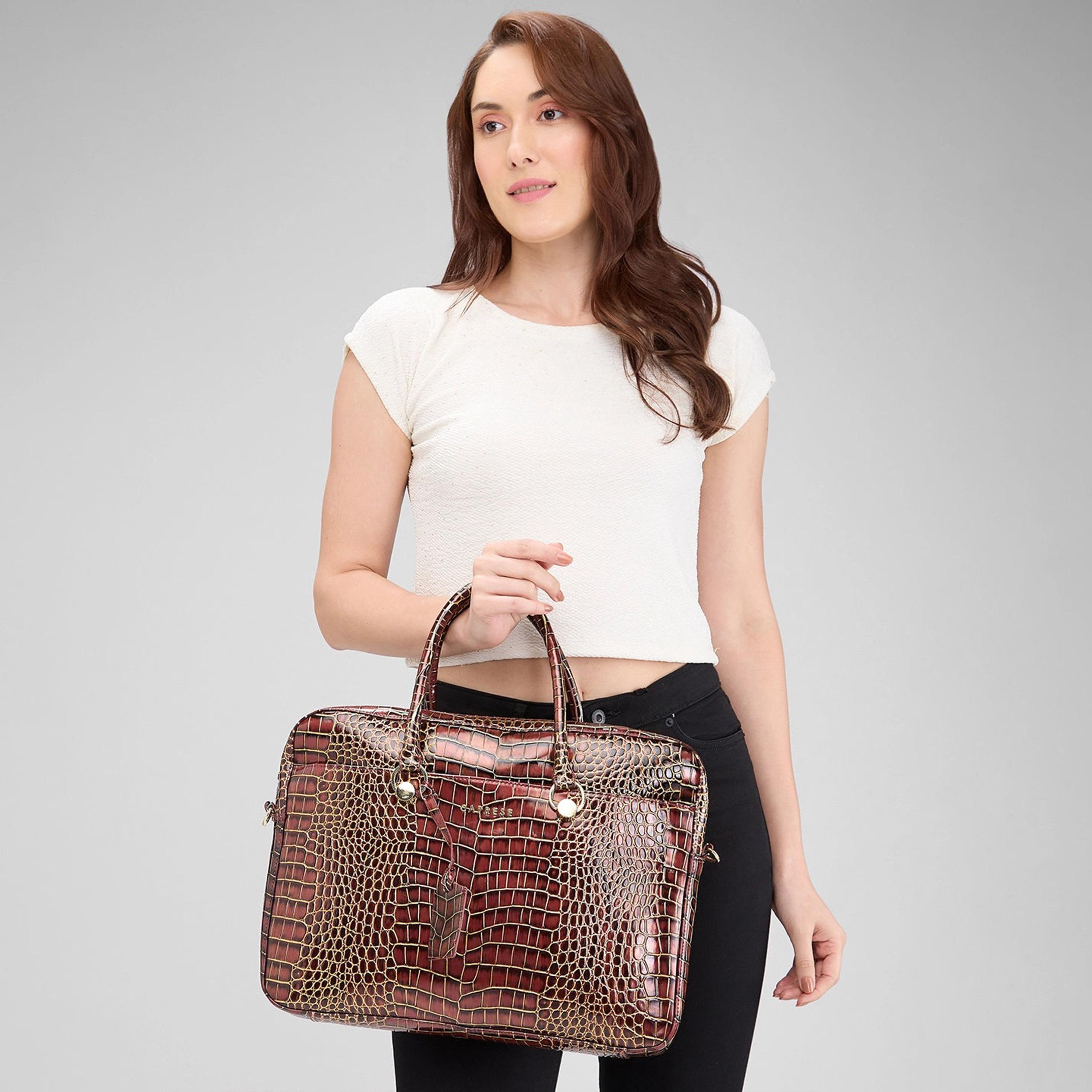 Caprese Animal Print Double-Handle Laptop Bag with Zipper Closure and Detachable Strap | 51 x 34 x 17 cm-women-bagsandwallets-handbags-image-2