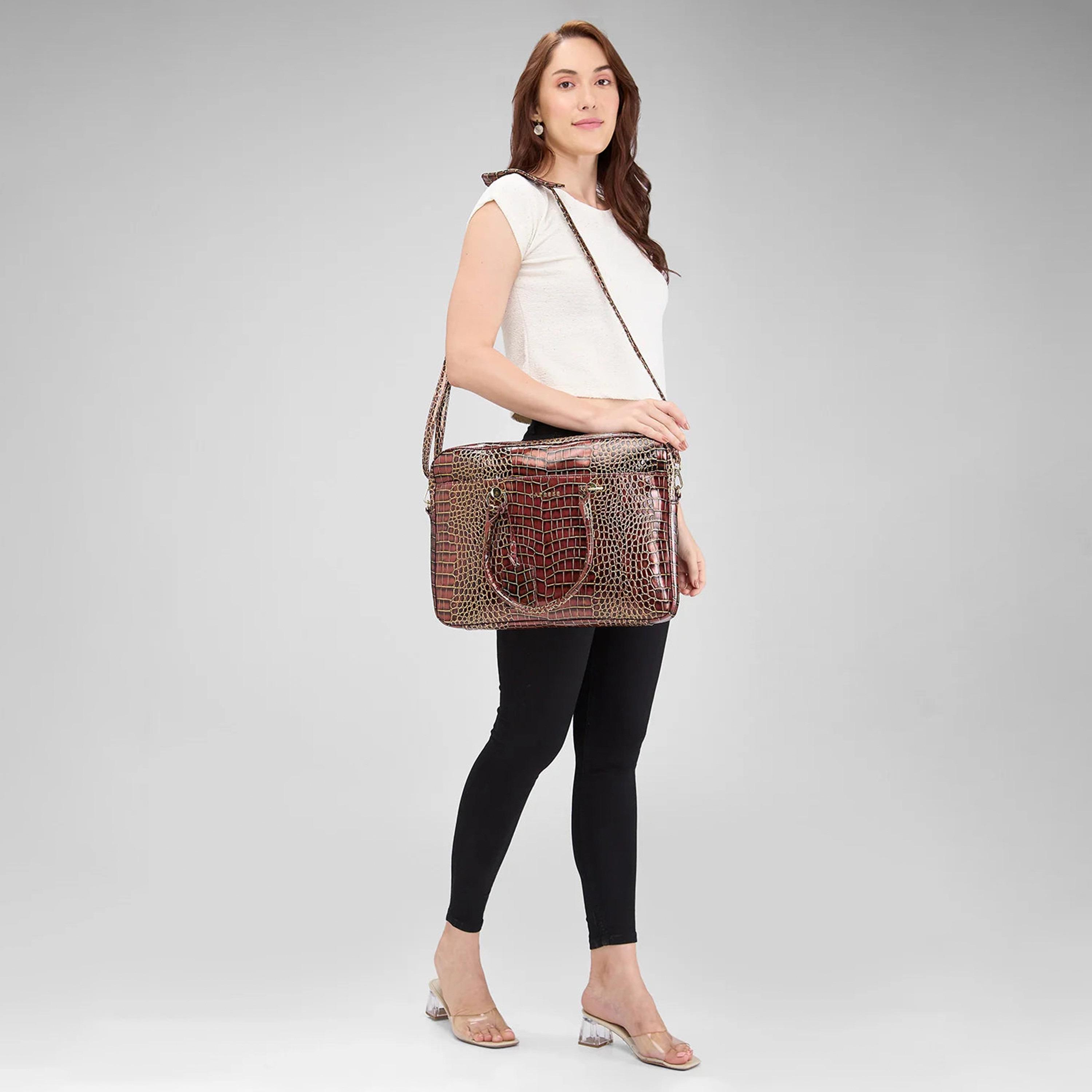 Caprese Animal Print Double-Handle Laptop Bag with Zipper Closure and Detachable Strap | 51 x 34 x 17 cm-women-bagsandwallets-handbags-image-3
