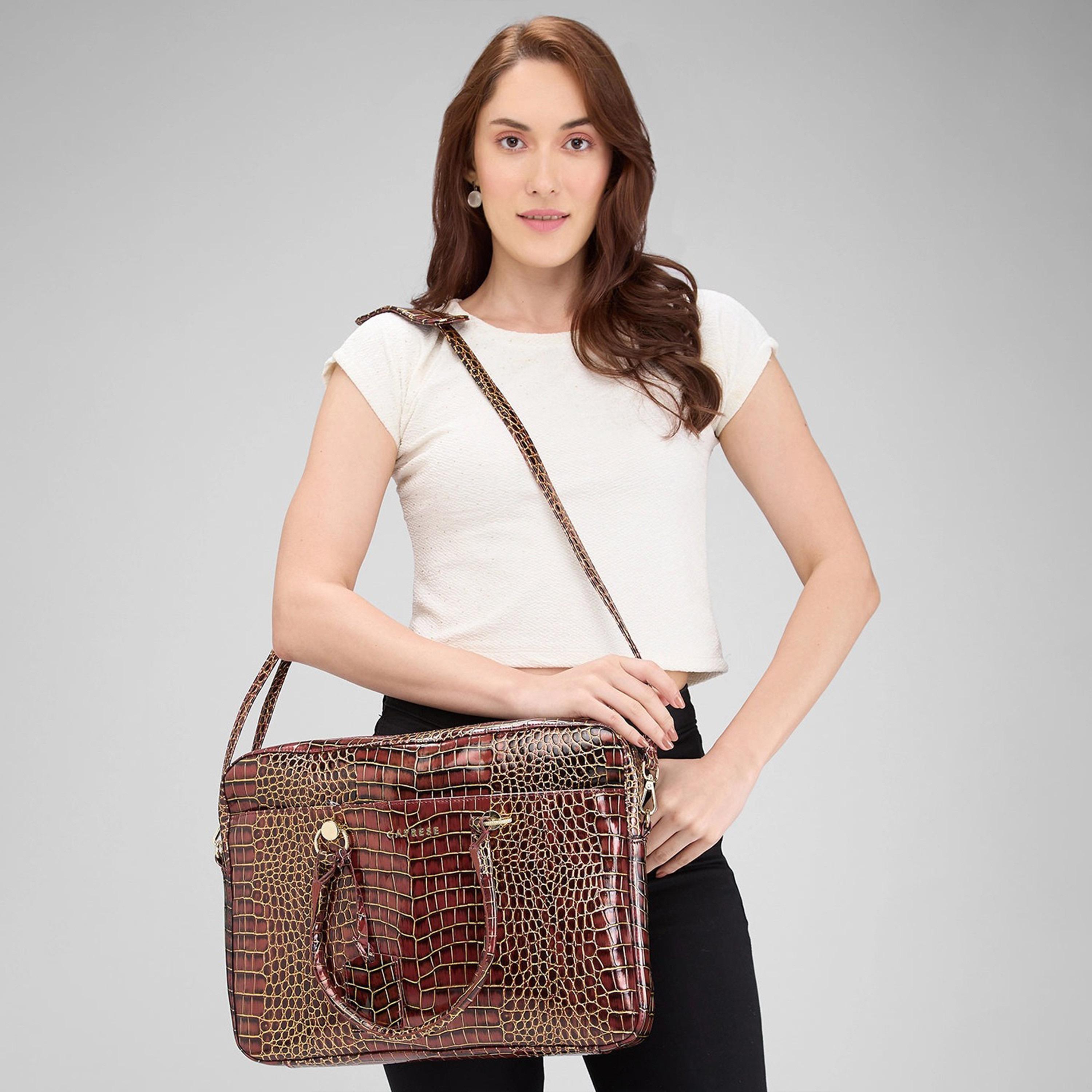 Caprese Animal Print Double-Handle Laptop Bag with Zipper Closure and Detachable Strap | 51 x 34 x 17 cm-women-bagsandwallets-handbags-image-4