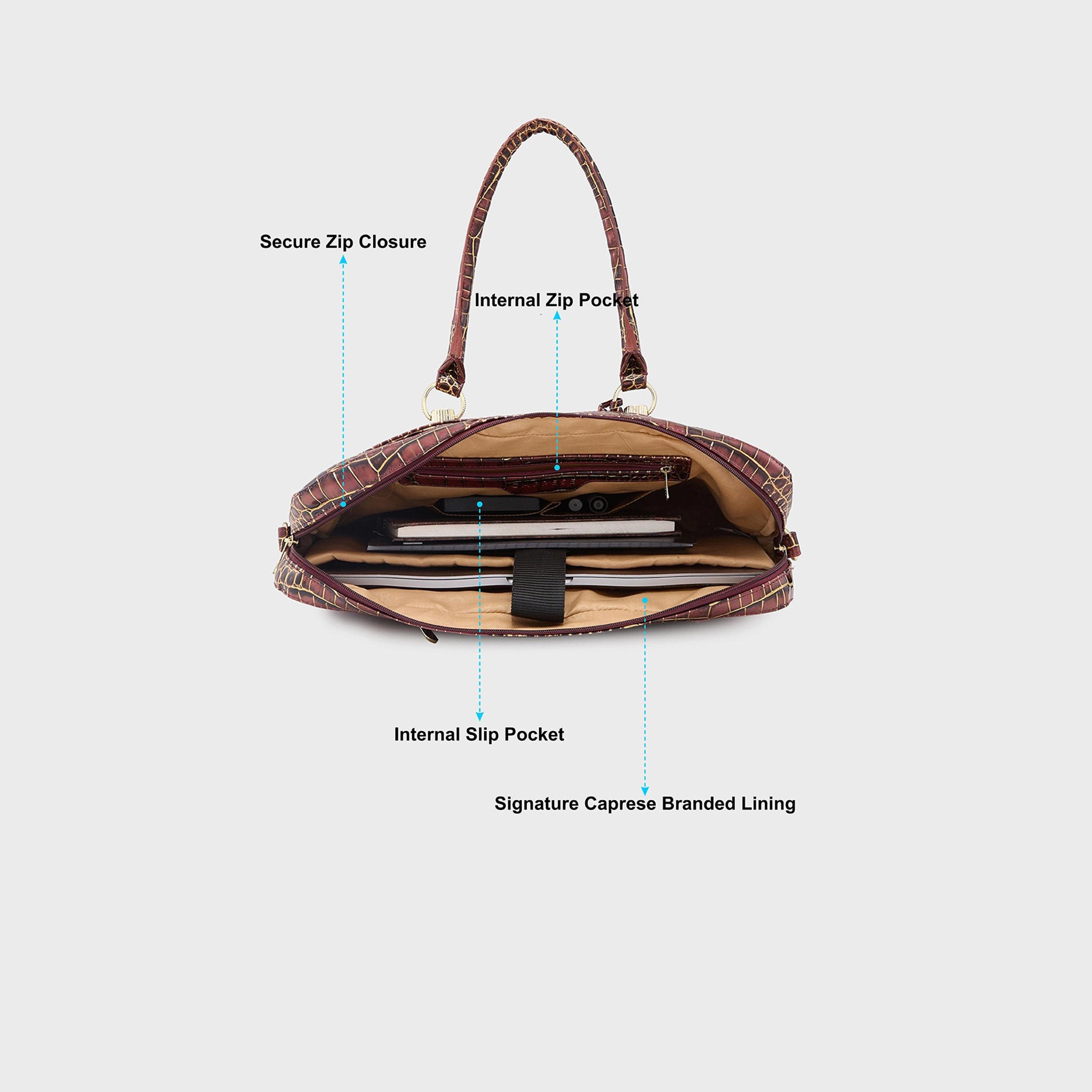 Caprese Animal Print Double-Handle Laptop Bag with Zipper Closure and Detachable Strap | 51 x 34 x 17 cm-women-bagsandwallets-handbags-image-3