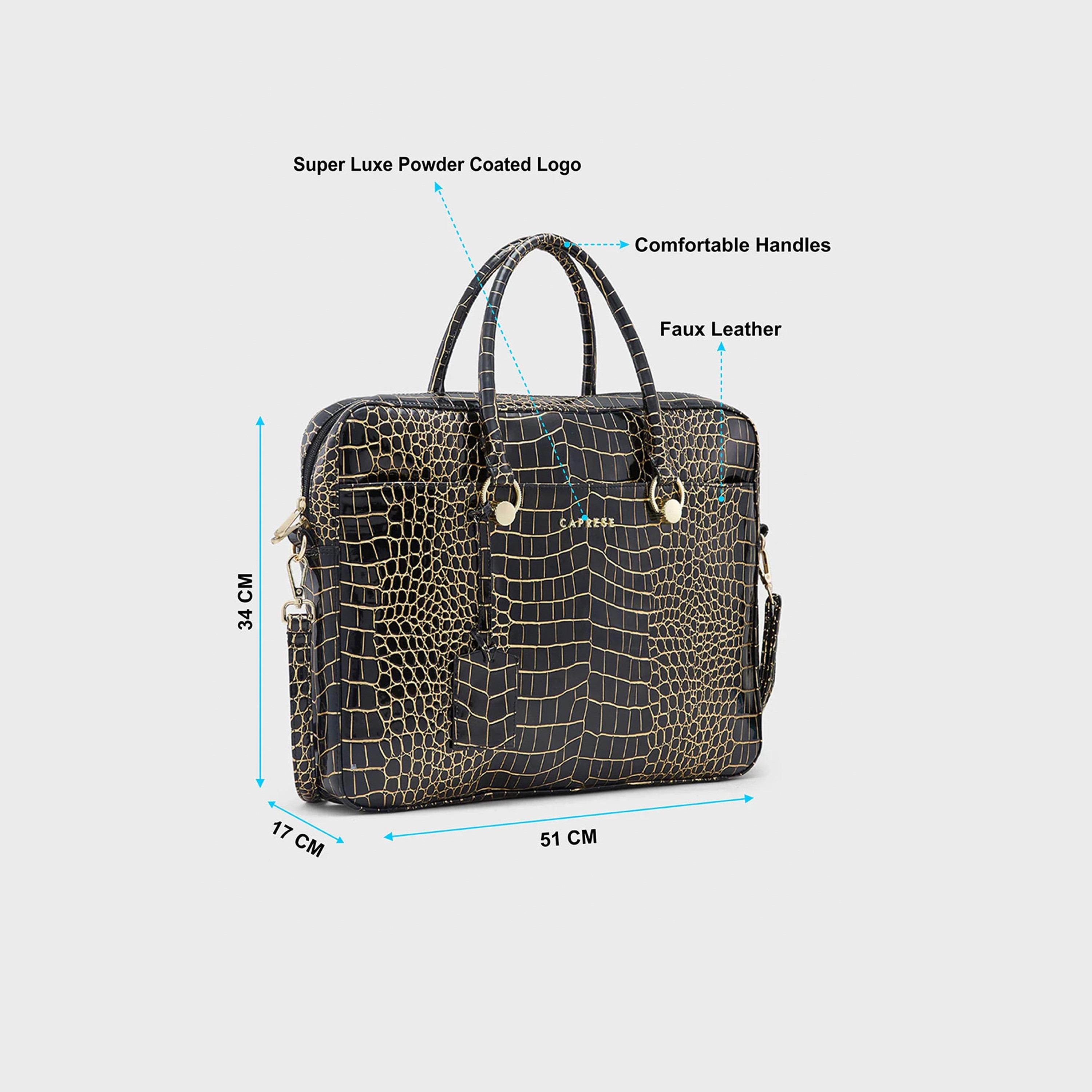 Caprese Animal Print Double-Handle Laptop Bag with Zipper Closure and Detachable Strap | 51 x 34 x 17 cm-women-bagsandwallets-handbags-image-4