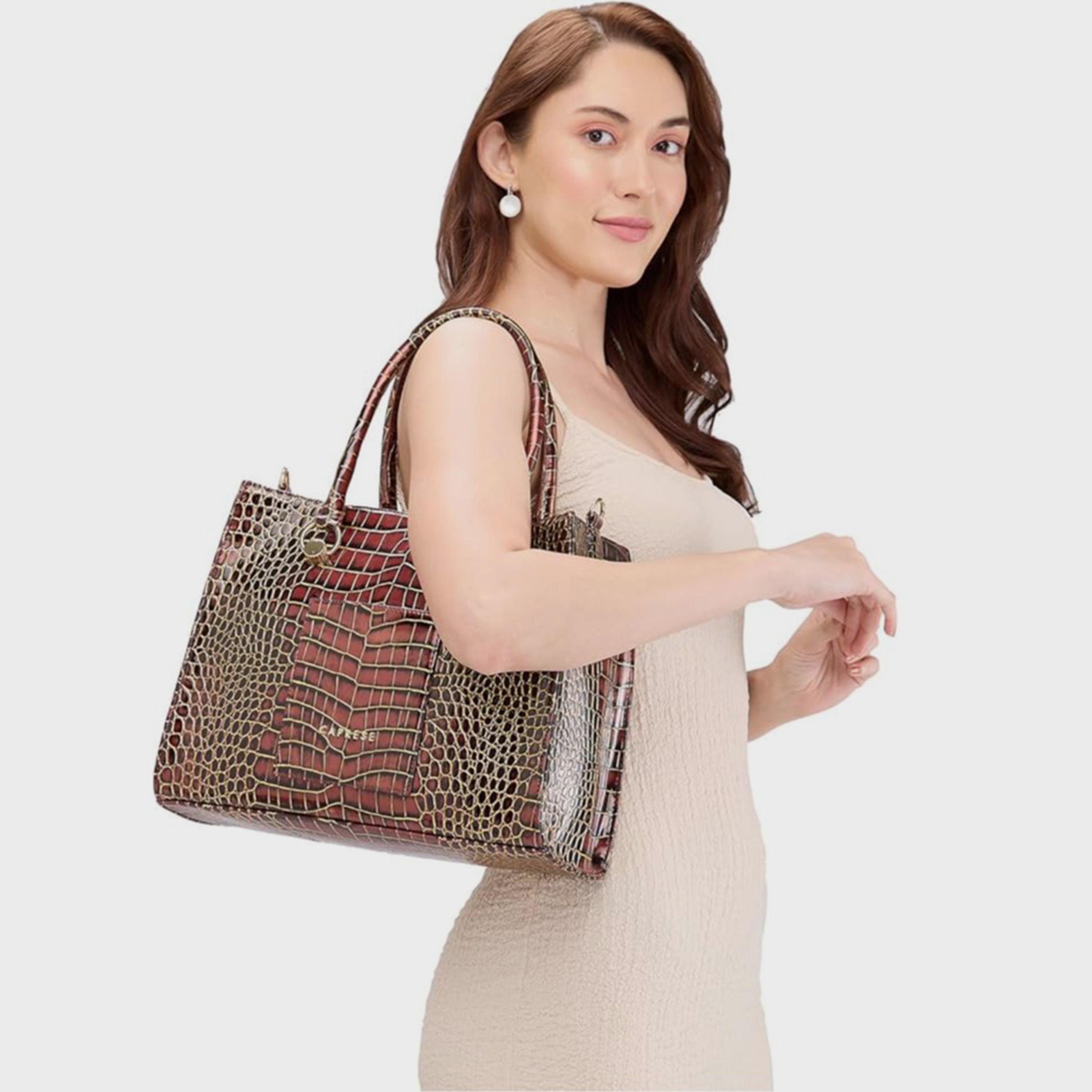 Caprese Animal Print Double-Handle Shoulder Bag with Zipper Closure and Detachable Strap | 47 x 25 x 14 cm-women-bagsandwallets-handbags-image-2