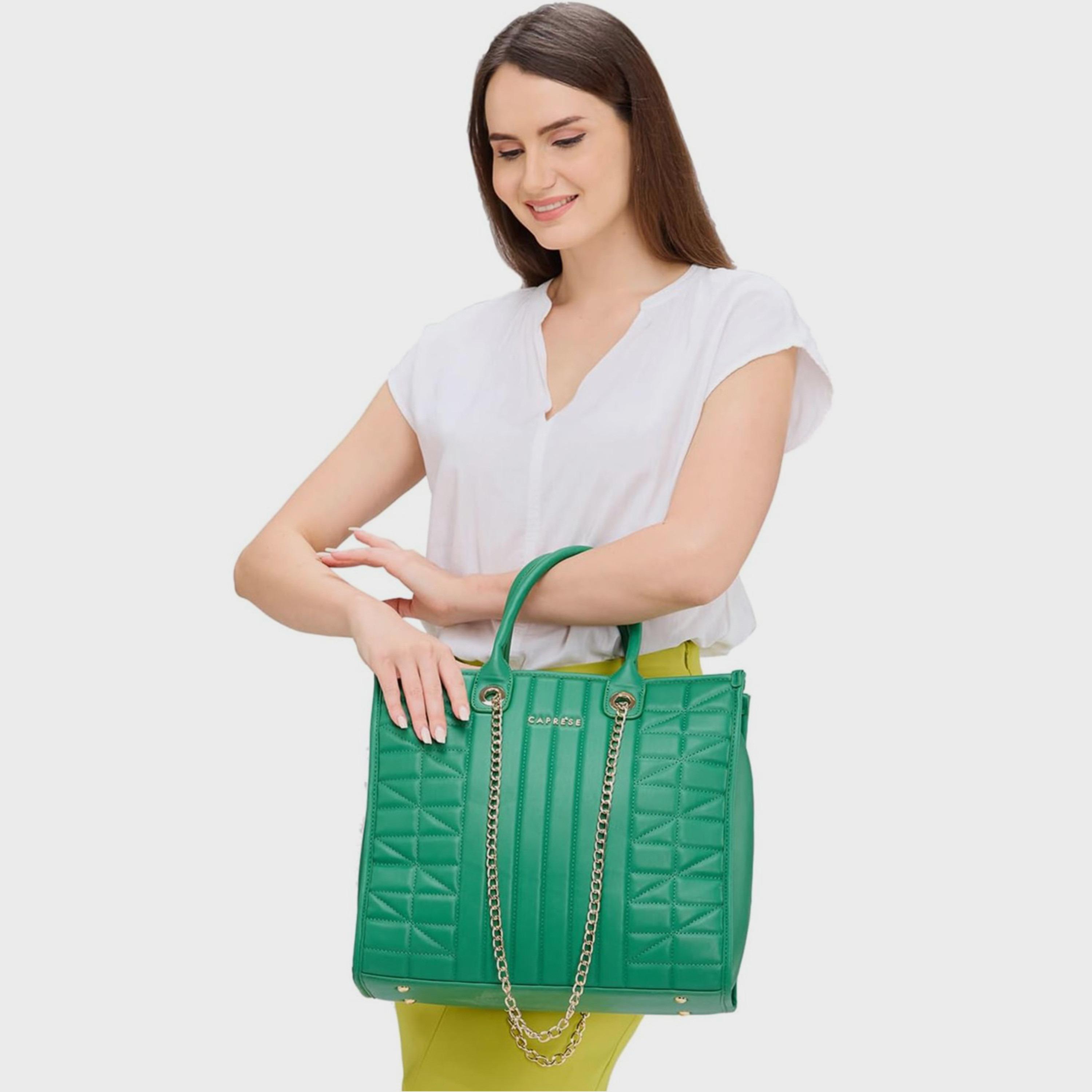 Caprese Quilted Double-Handle Shoulder Bag with Zipper Closure and Chain Strap | 47 x 25 x 14 cm-women-bagsandwallets-handbags-image-2