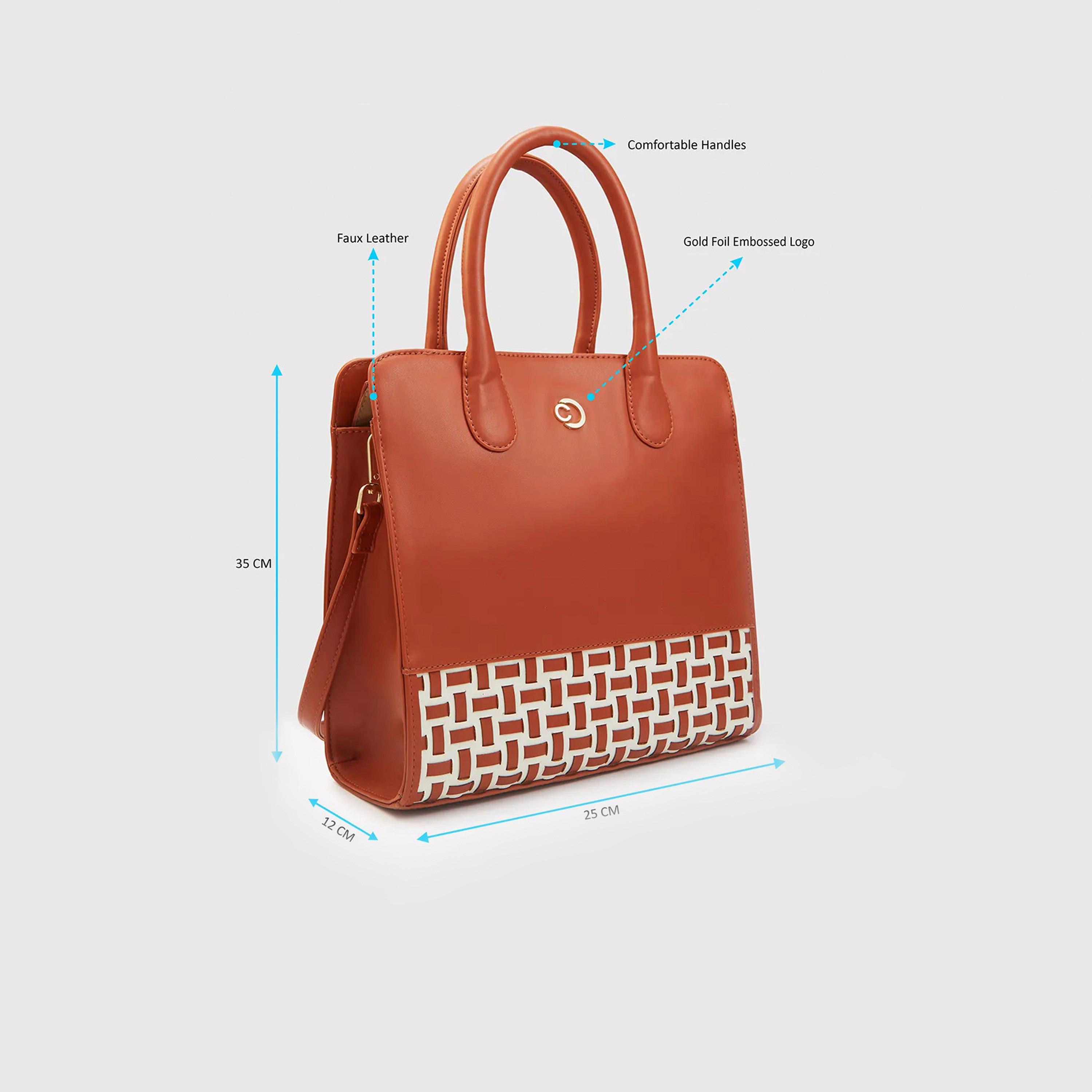 Caprese Textured Double-Handle Shoulder Bag with Zipper Closure and Detachable Strap | 35 x 25 x 12 cm-women-bagsandwallets-handbags-image-4