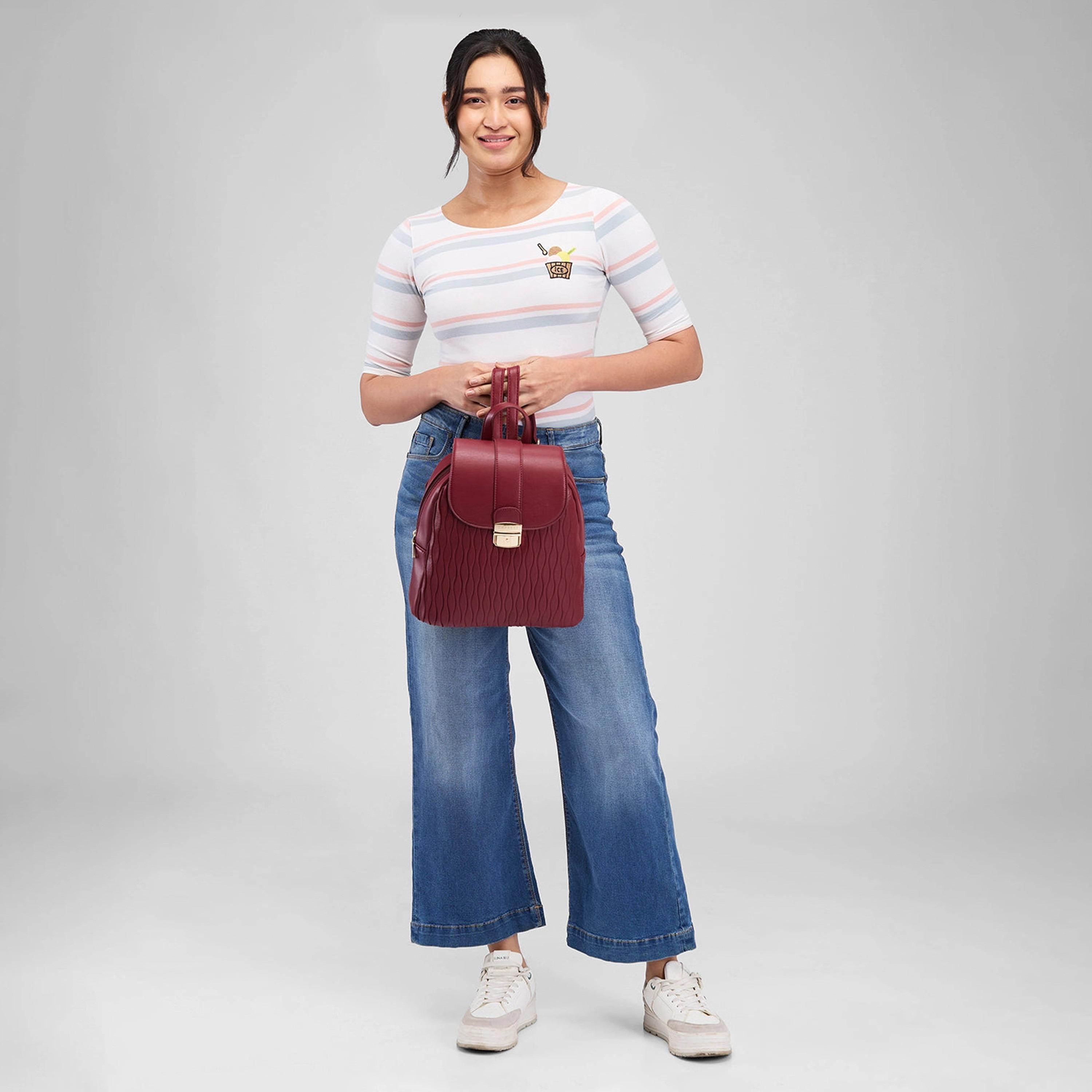 Caprese Textured Top Handle Mini Backpack with Flap Closure and Adjustable Strap | 27 x 24 x 12.5 cm-travel-luggagesandbags-backpacks-image-2