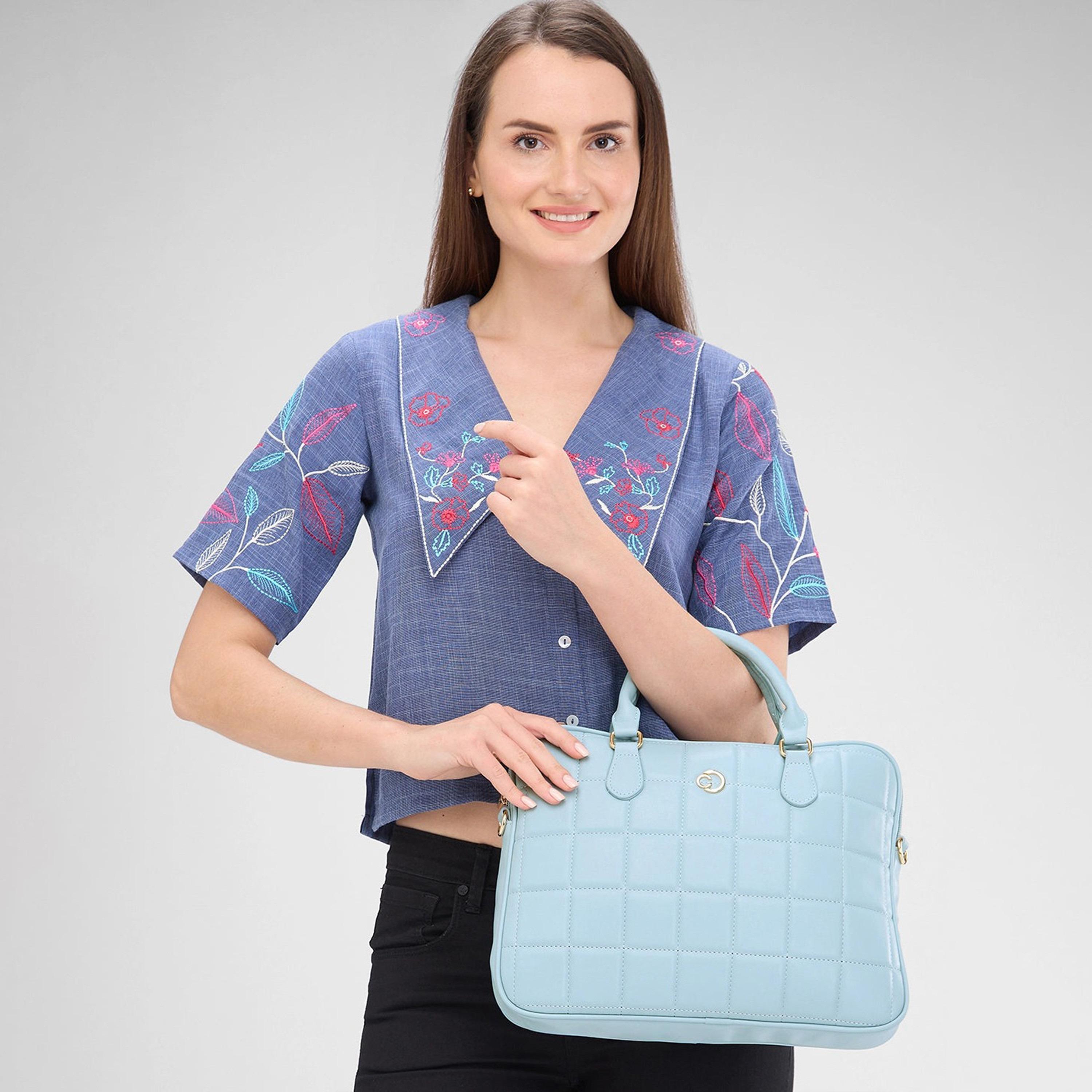 Caprese Quilted Double-Handle Laptop Bag with Zipper Closure and Detachable Strap | 45 x 29 x 14 cm-women-bagsandwallets-handbags-image-3