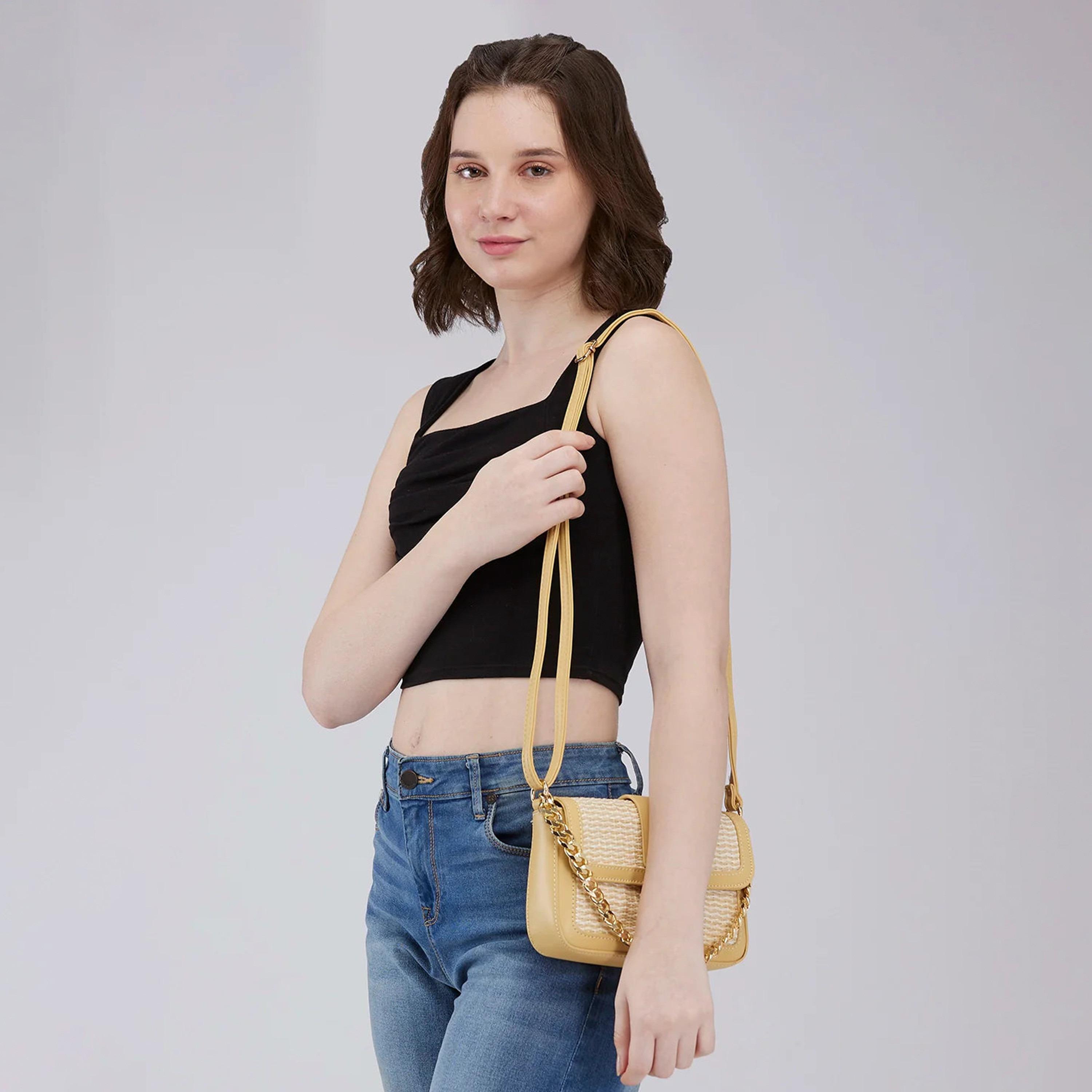 Caprese Textured Crossbody Bag with Flap Closure and Adjustable Strap | 21.5 x 14 x 4.5 cm-women-bagsandwallets-handbags-image-2