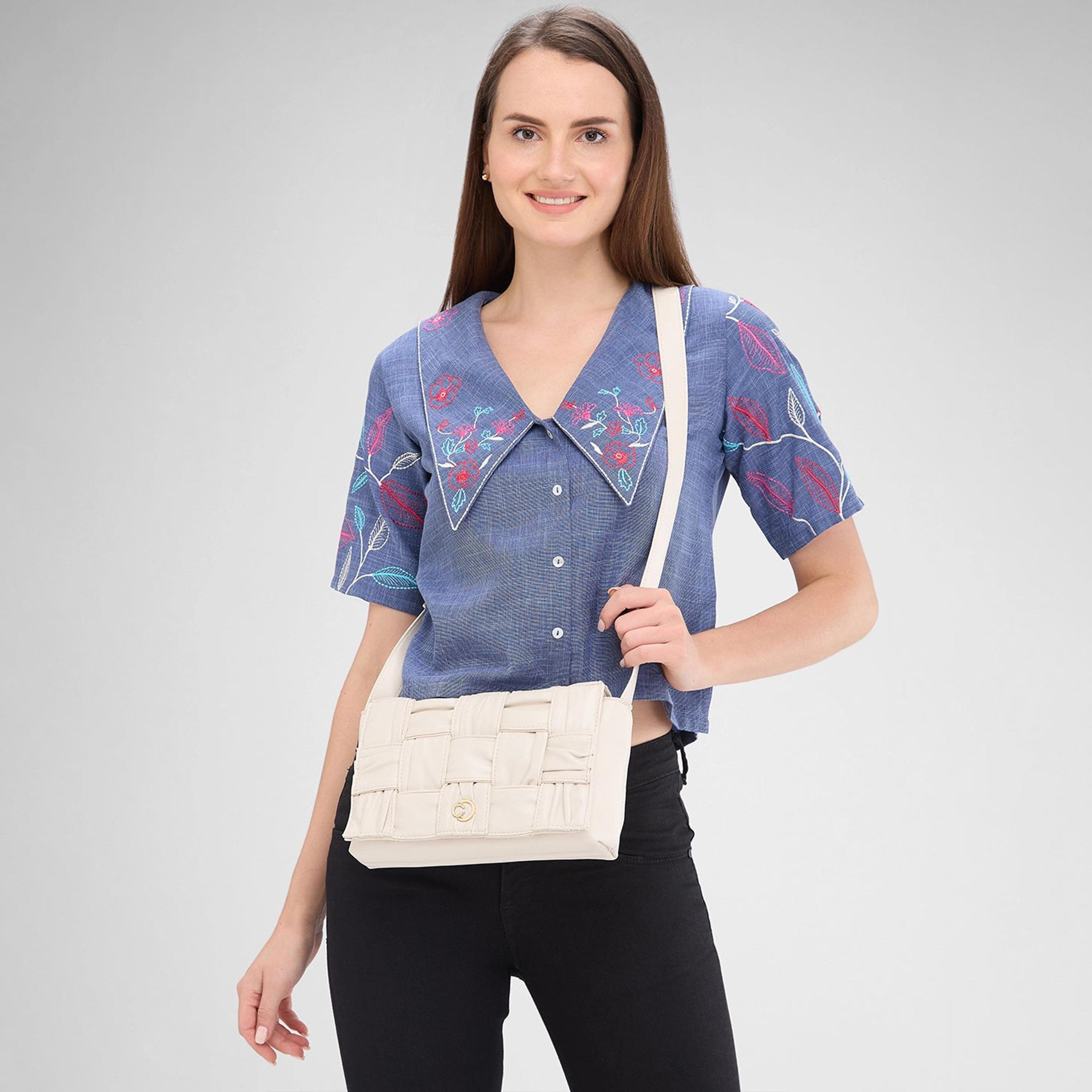Caprese Textured Sling Bag with Flap Closure and Adjustable Strap | 27 x 16 x 6 cm-women-bagsandwallets-handbags-image-2