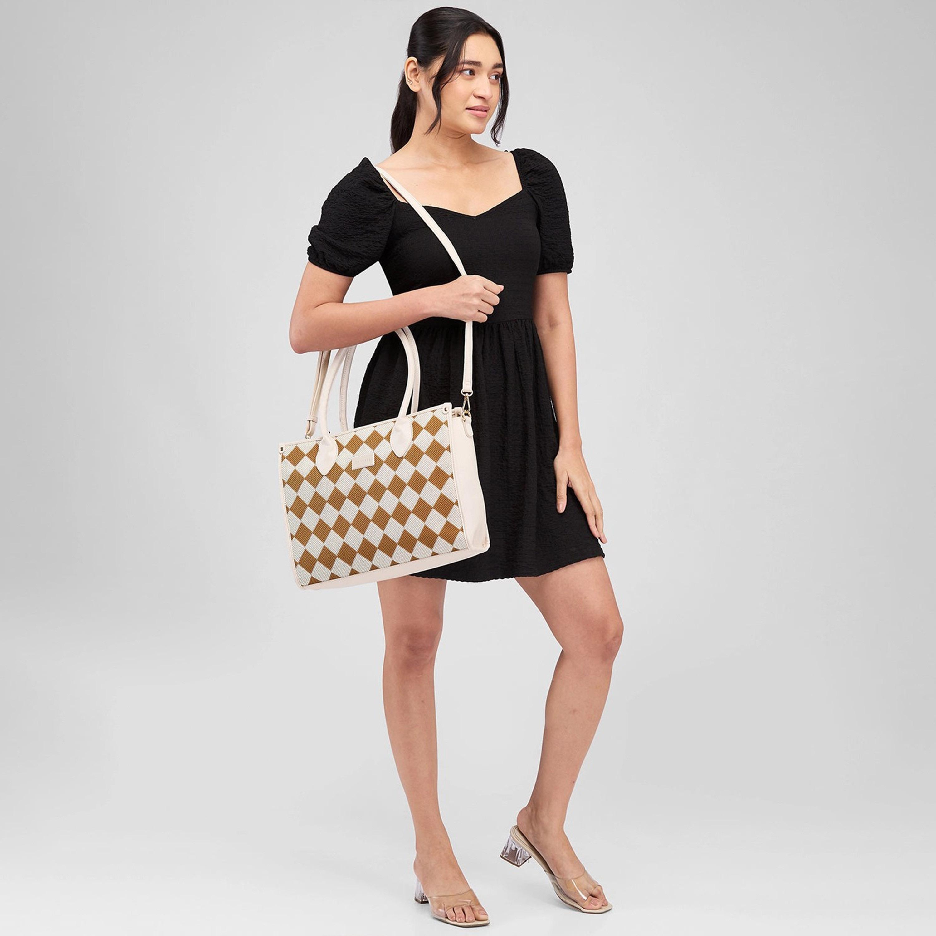 Caprese Textured Double-Handle Shoulder Bag with Zipper Closure and Detachable Strap | 22 x 15 x 6 cm-women-bagsandwallets-handbags-image-3