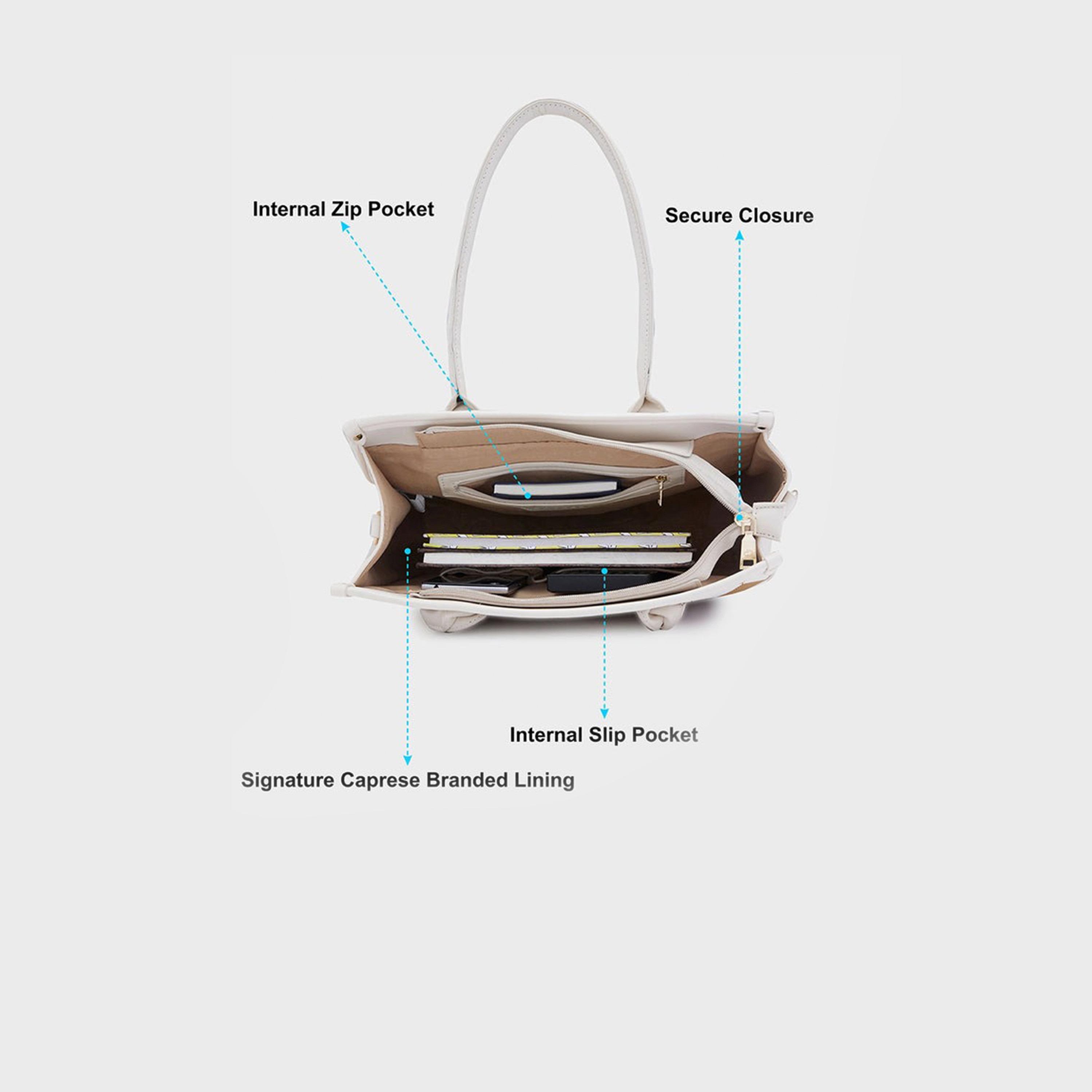 Caprese Textured Double-Handle Shoulder Bag with Zipper Closure and Detachable Strap | 22 x 15 x 6 cm-women-bagsandwallets-handbags-image-4