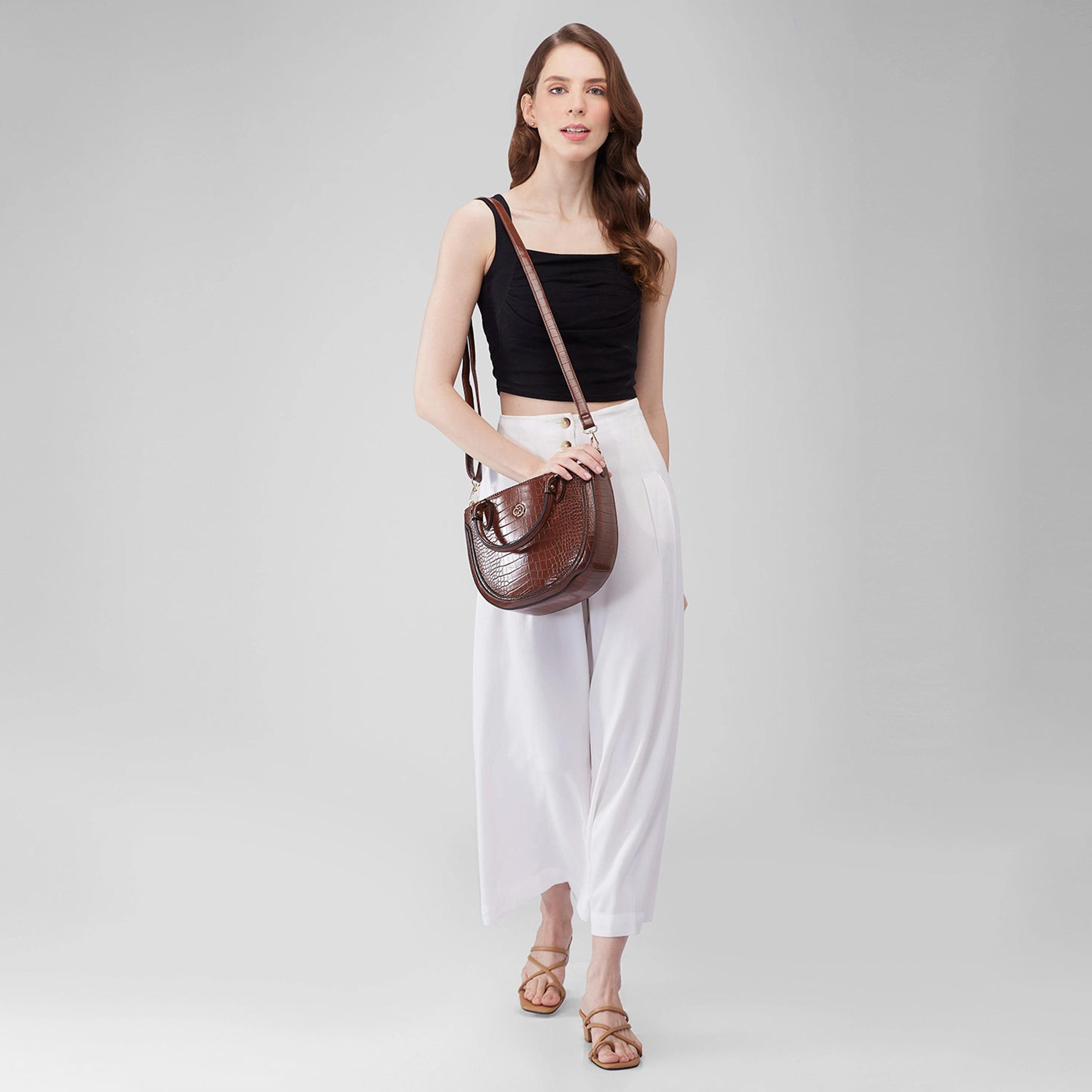 Caprese Animal Print Double-Handle Satchel Bag with Zipper Closure and Detachable Strap | 22 x 15 x 6 cm-women-bagsandwallets-handbags-image-2