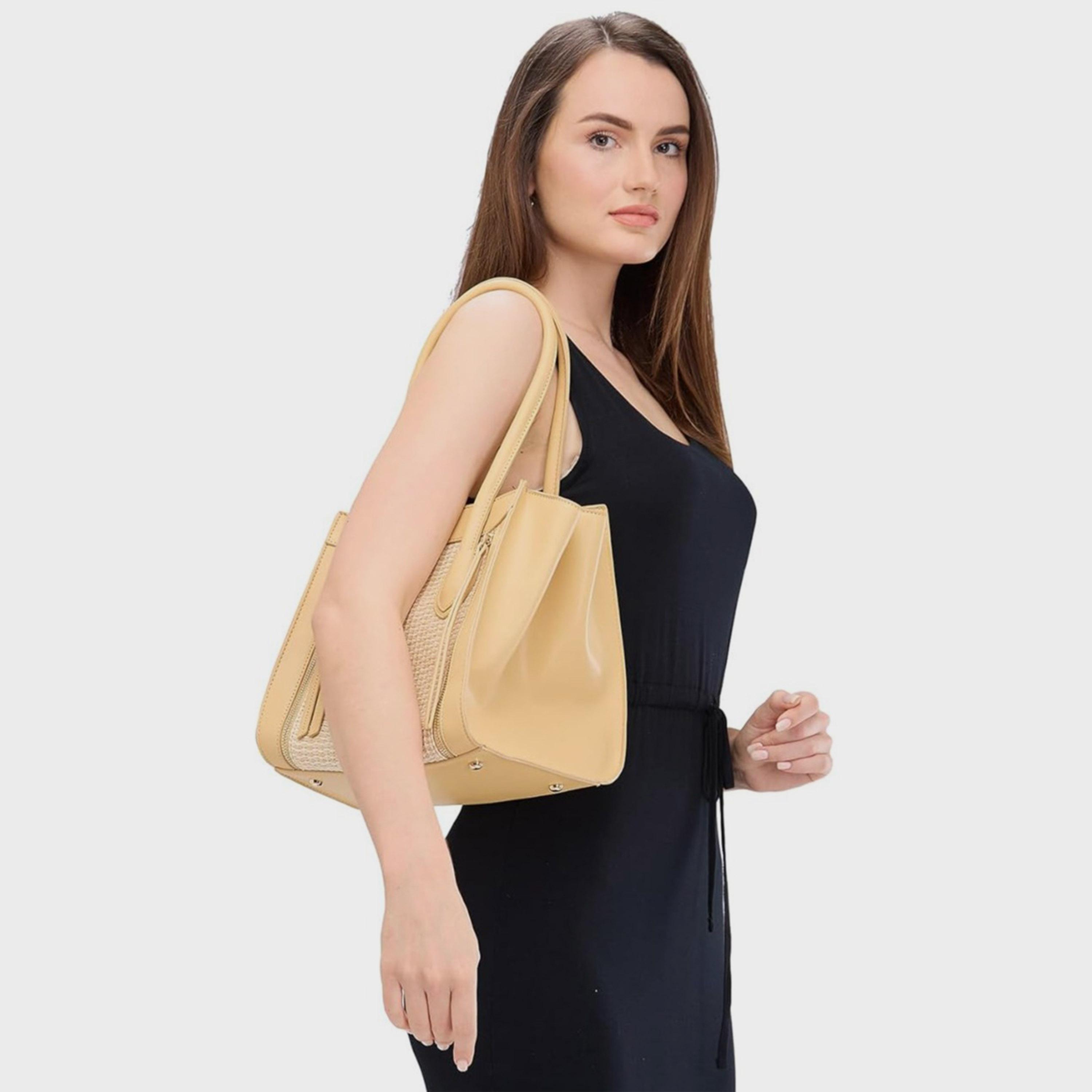 Caprese Textured Double-Handle Shoulder Bag with Zipper Closure | 37 x 22 x 15 cm-women-bagsandwallets-handbags-image-3