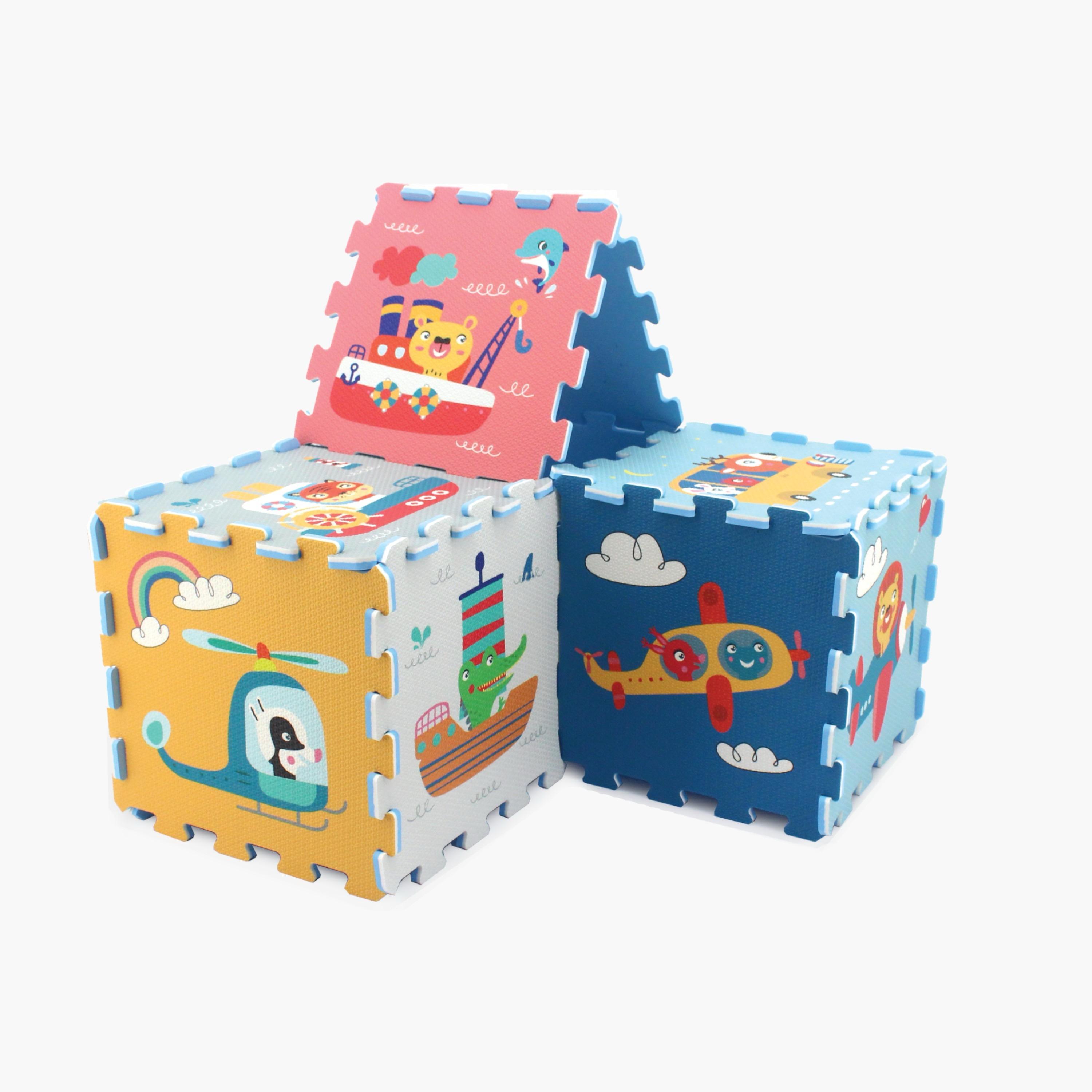 Sunta 9-Piece Transportation and Animals Puzzle Mat Set - 89x89 cm