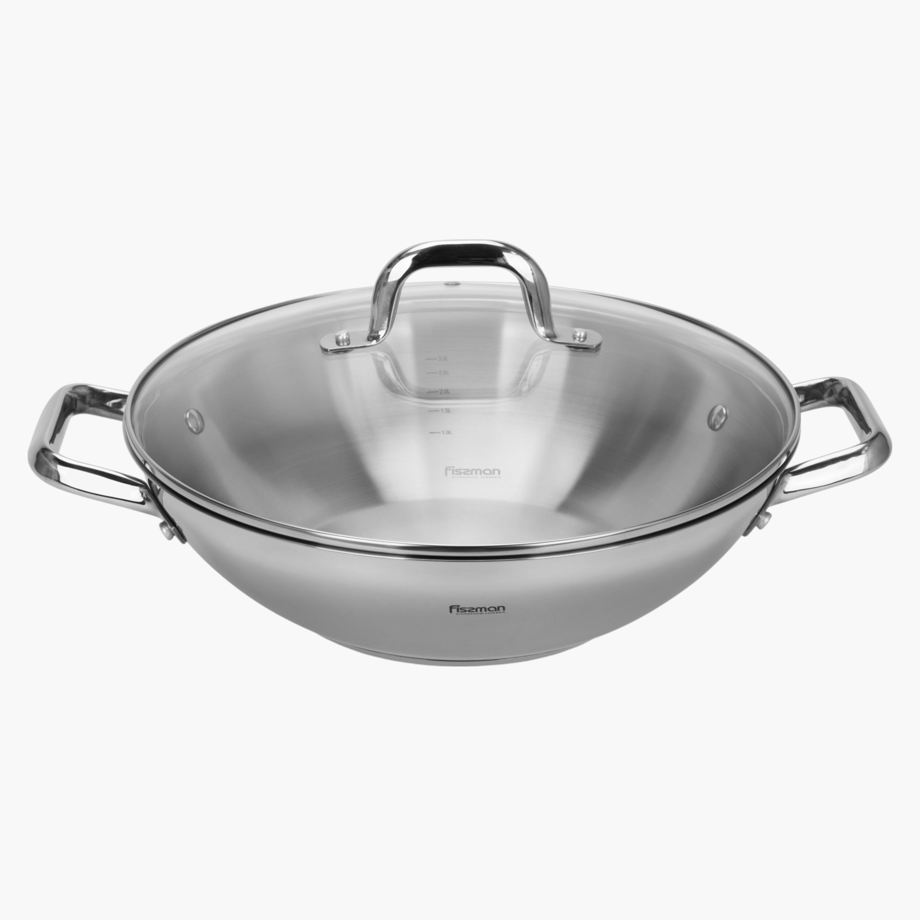 مقلاة ووك ستانليس ستيل مع غطاء زجاجي فيرو من فيسمان - 5 لتر-household-kitchen-cookware-potsandpans-image-1