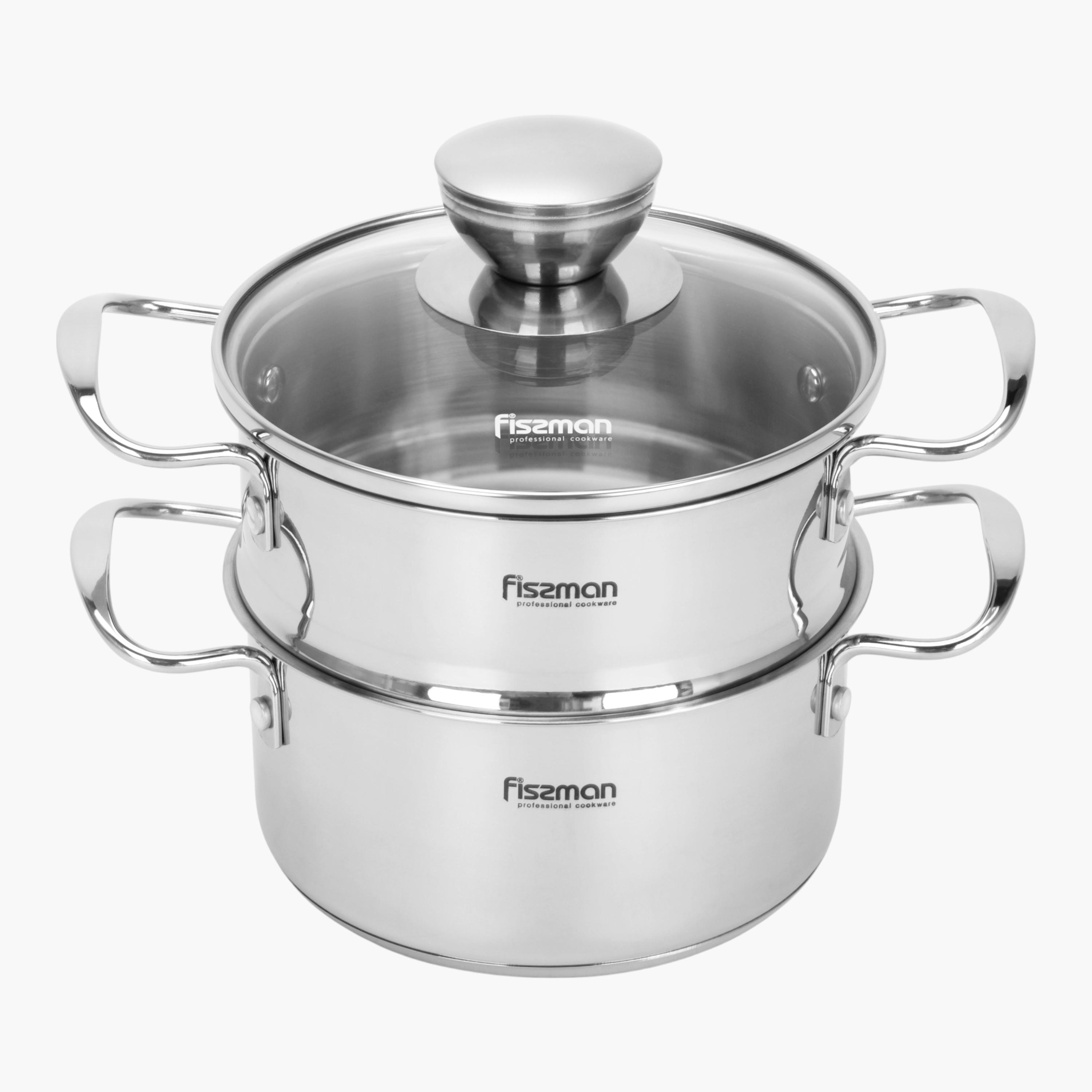 Fissman Stainless Steel Cooking Pot with Steamer Insert and Glass Lid - 1.1 L-household-kitchen-cookware-potsandpans-image-1