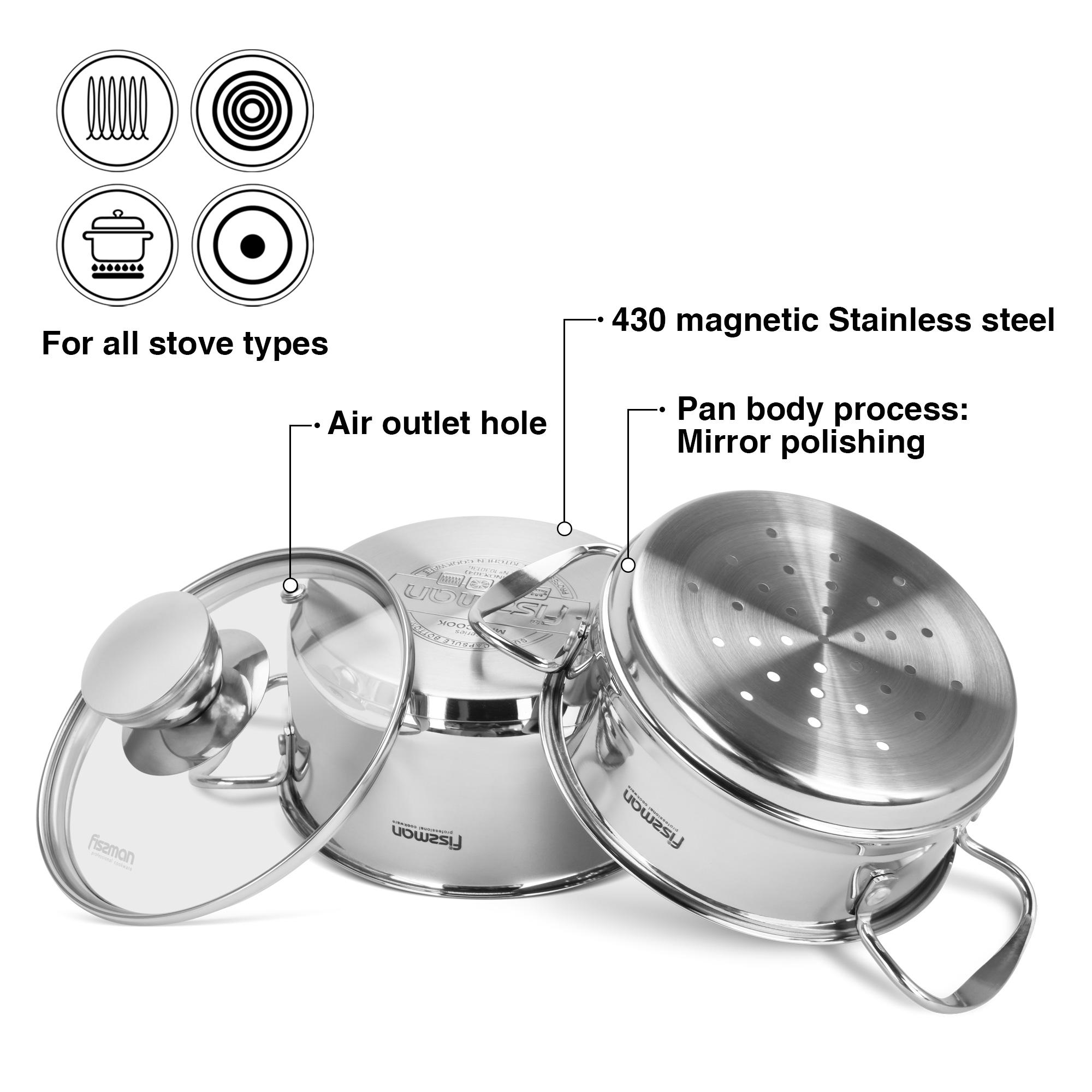 Fissman Stainless Steel Cooking Pot with Steamer Insert and Glass Lid - 1.1 L-household-kitchen-cookware-potsandpans-image-3