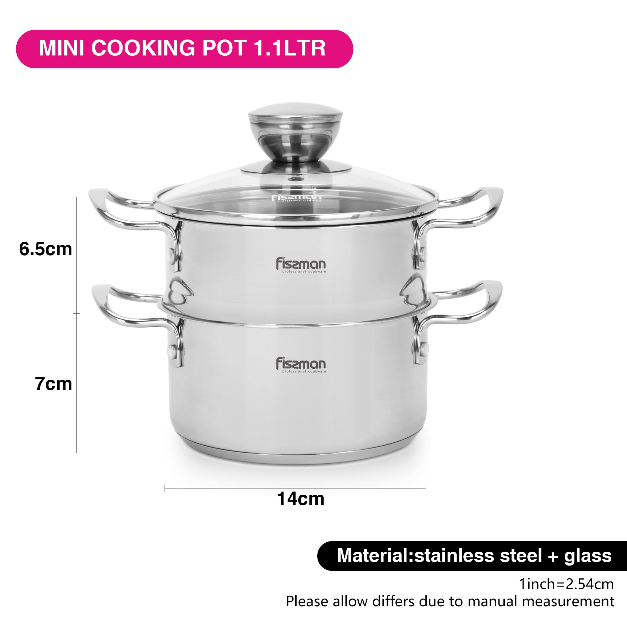 Fissman Stainless Steel Cooking Pot with Steamer Insert and Glass Lid - 1.1 L-household-kitchen-cookware-potsandpans-image-4