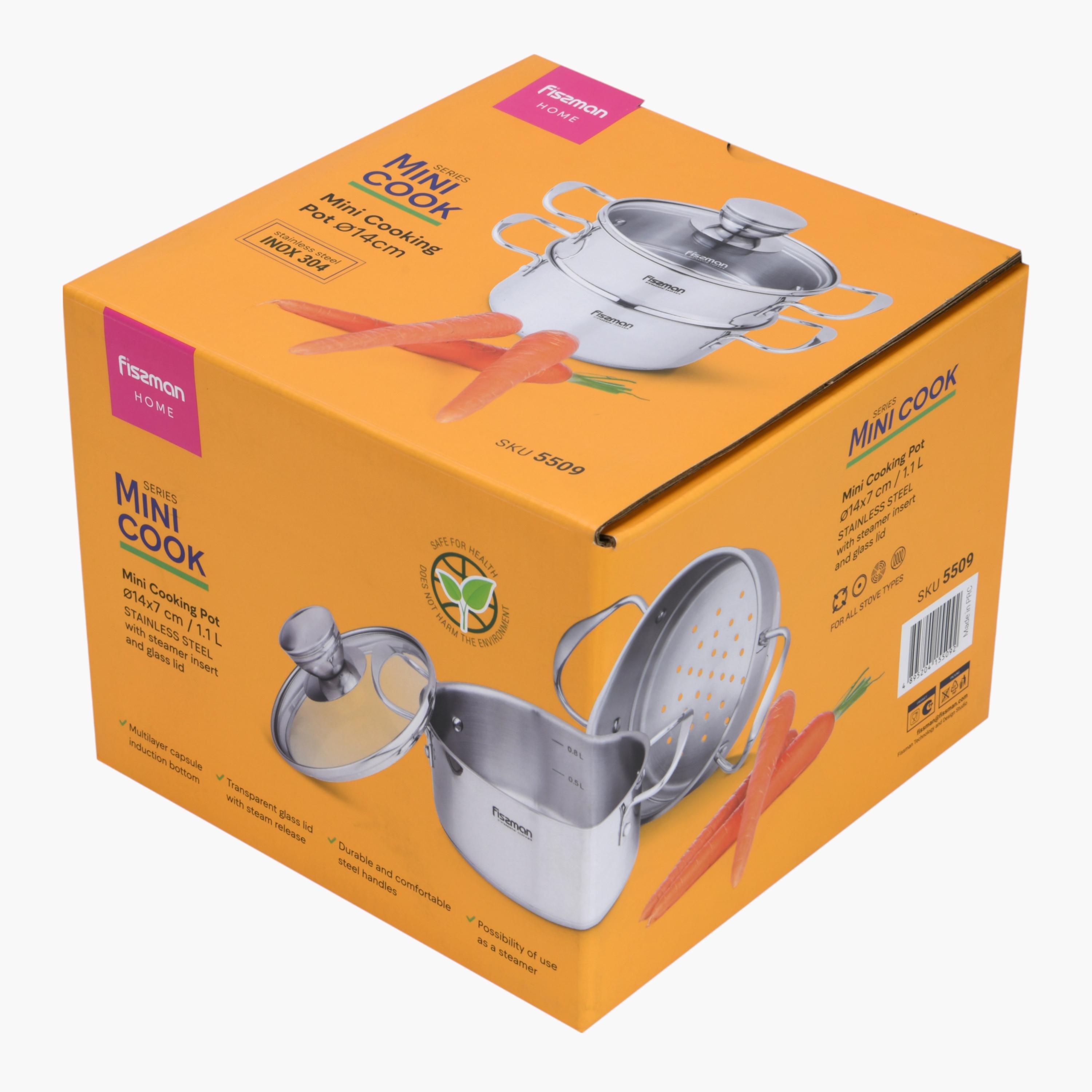 Fissman Stainless Steel Cooking Pot with Steamer Insert and Glass Lid - 1.1 L-household-kitchen-cookware-potsandpans-image-7