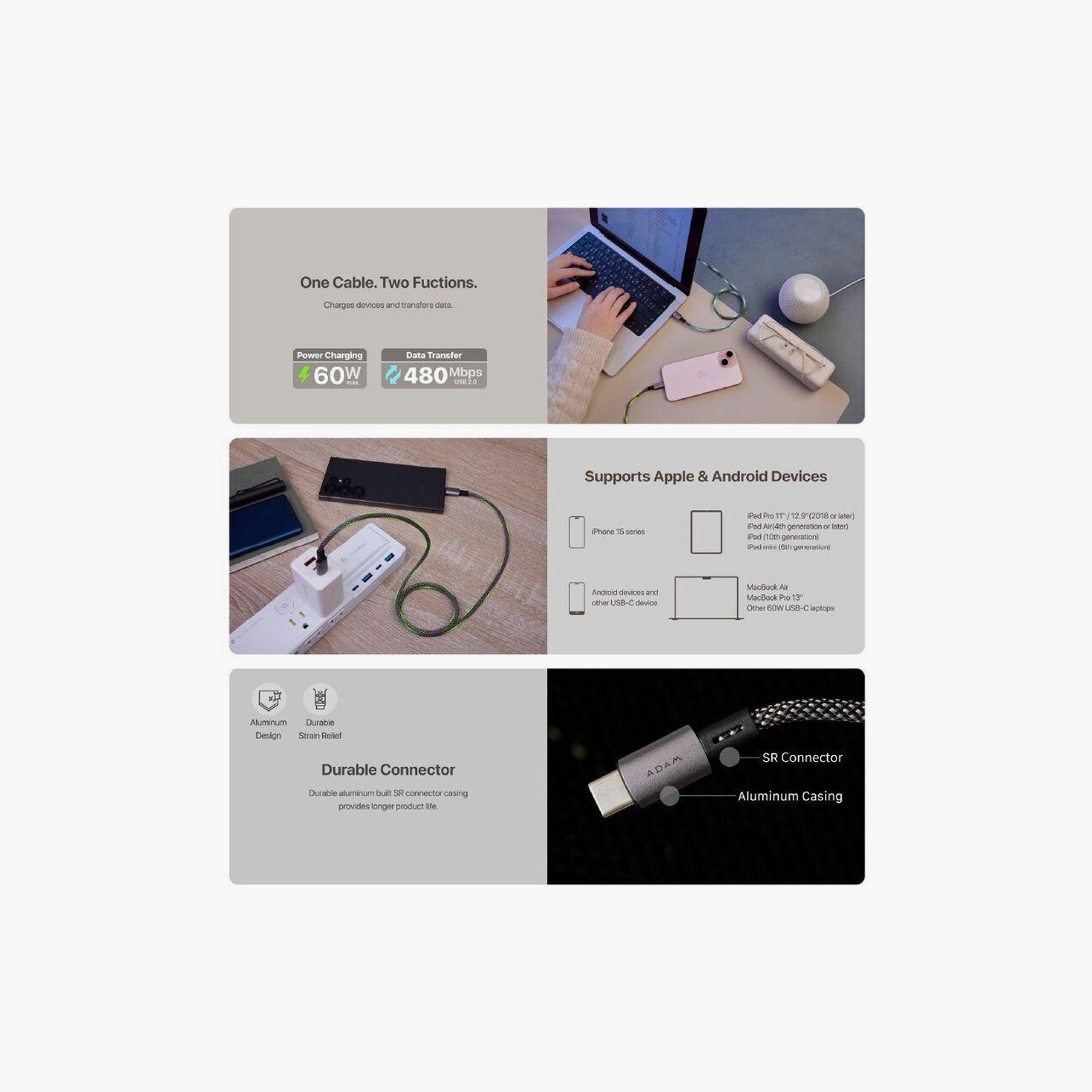 Adam Elements CASA USB-C to USB-C 60W Magnetic Charging Cable 1M Titanium | ACBADMS100TM-electronics-accessories-mobileaccesories-image-3