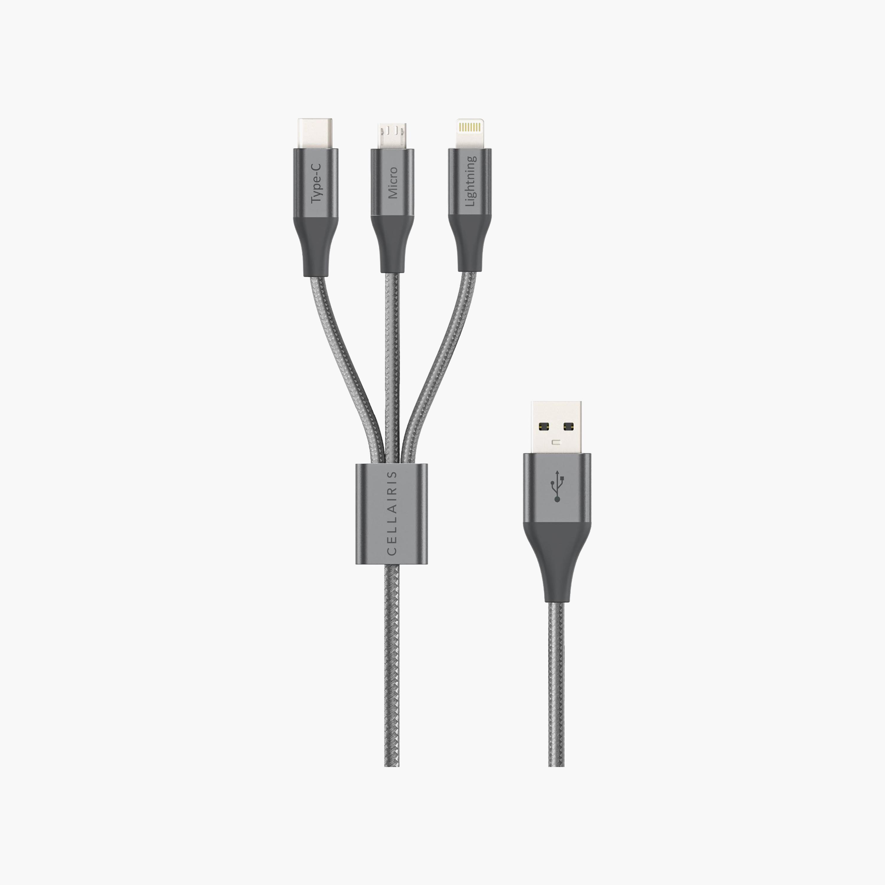 كابل سيلايريس نايلون فاخر 3 في 1، 1.5 متر، رمادي داكن | M-NCX03195-electronics-accessories-mobileaccesories-image-1