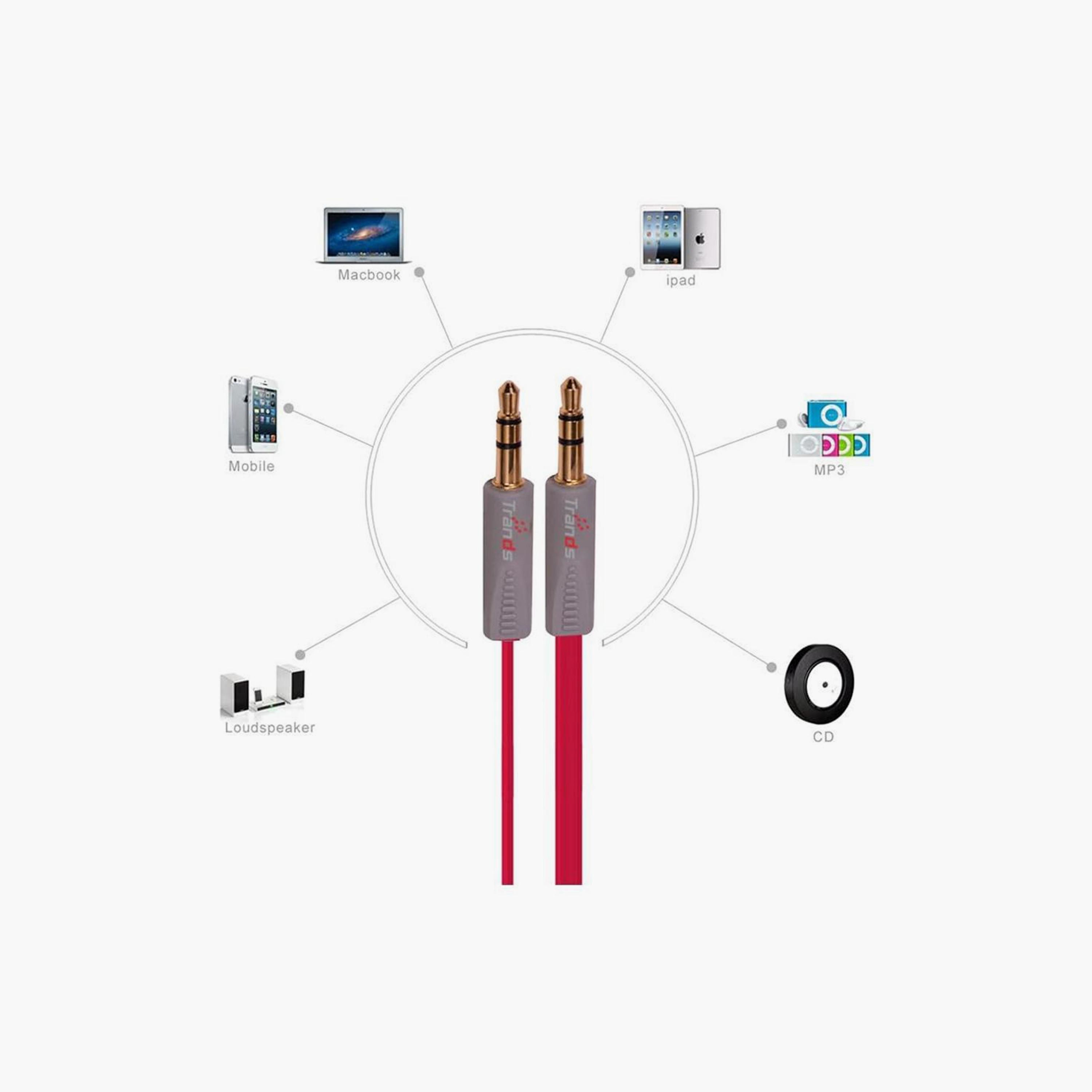 كابل صوت مساعد من تراندز، أحمر، 1 متر | CA208-electronics-accessories-mobileaccesories-image-2