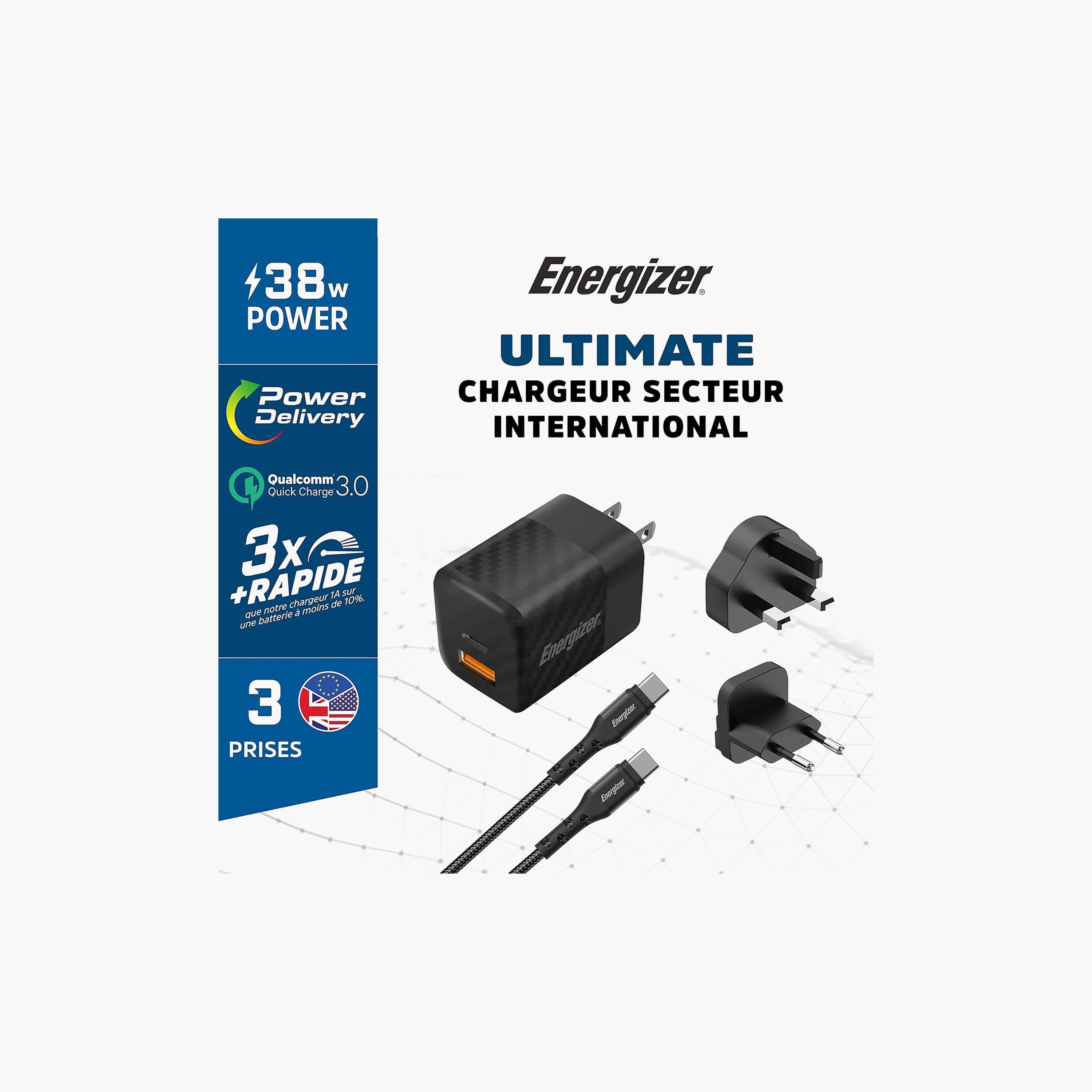 شاحن حائط إنرجايزر متعدد المنافذ، 38 واط، بتقنية PD QC3.0، مع كابل USB النوع-C | A38QMUC-electronics-accessories-mobileaccesories-image-2