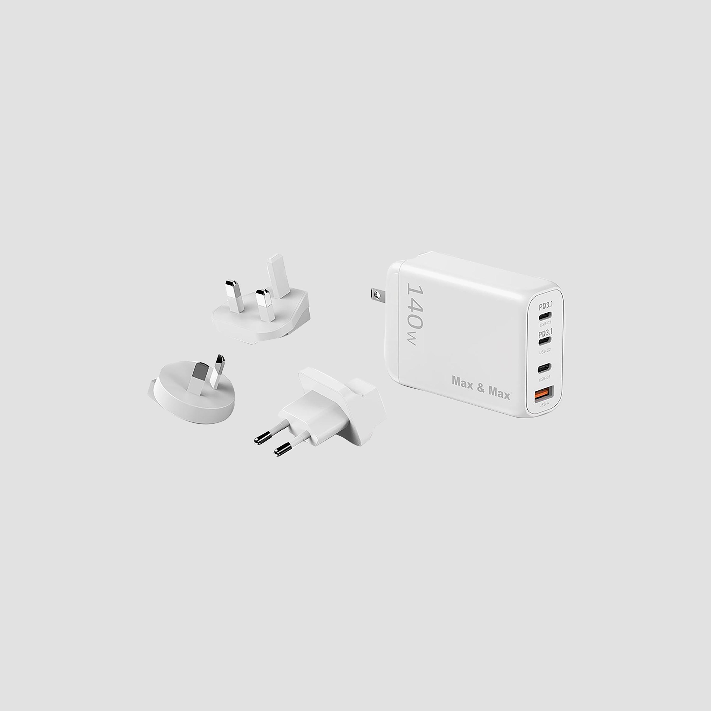 شاحن حائط ماكس آند ماكس سمارت بريميوم GAN بقوة 140 واط، أبيض | MXMC140W-electronics-accessories-mobileaccesories-image-1