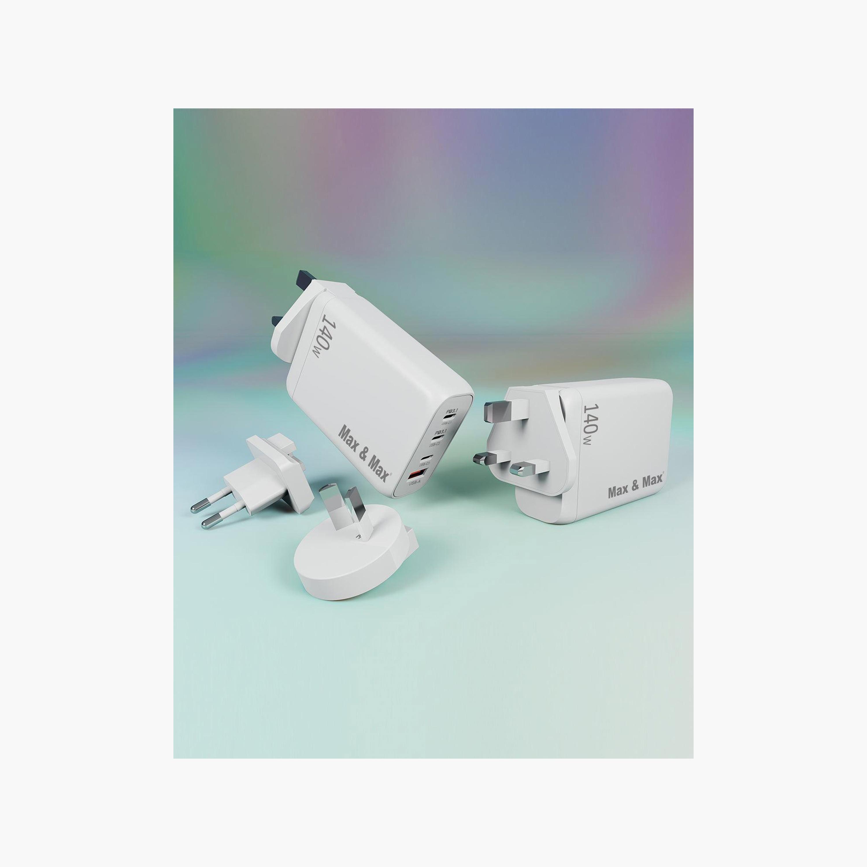 شاحن حائط ماكس آند ماكس سمارت بريميوم GAN بقوة 140 واط، أبيض | MXMC140W-electronics-accessories-mobileaccesories-image-2
