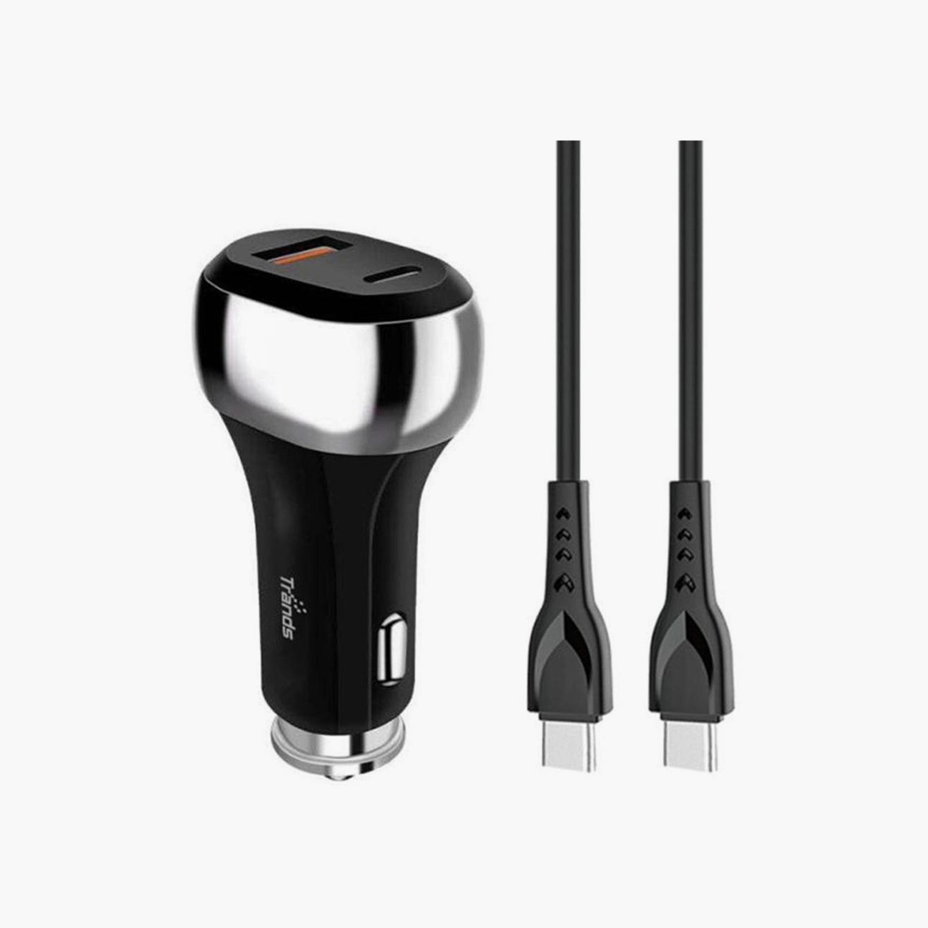 Trands Dual Port Car Charger With USB Type-C Cable 1m Black | TR-AD6519-electronics-accessories-mobileaccesories-image-1