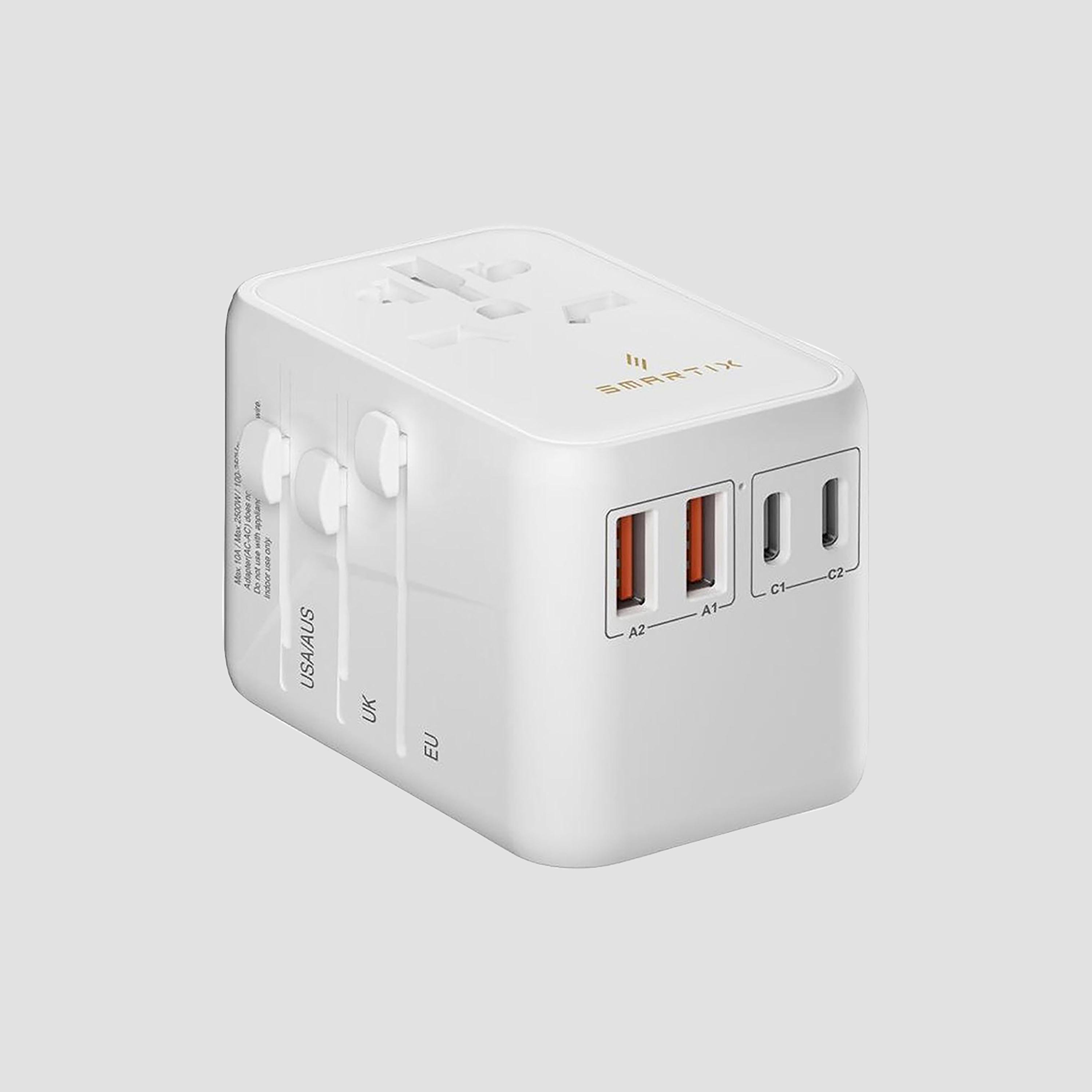 محول سفر دولي فاخر من سمارتيكس، 65 واط، أبيض | SM1BCTA4-electronics-accessories-mobileaccesories-image-1