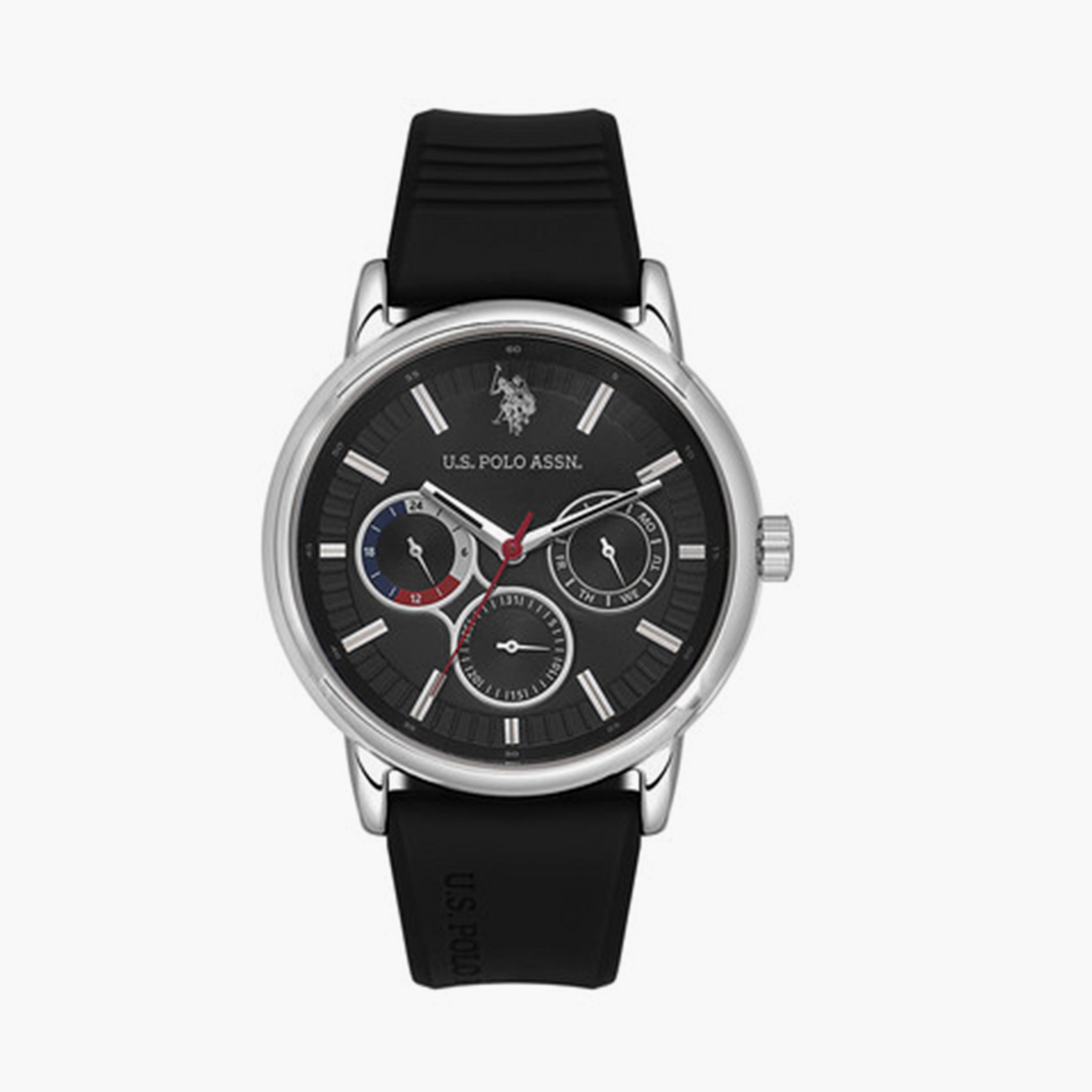 يو أس بولو أسن- ساعة رجالية تناظرية سوار سيليكون 44 مم أسود | USPA1098-01-men-watchesandjewellery-watches-image-1