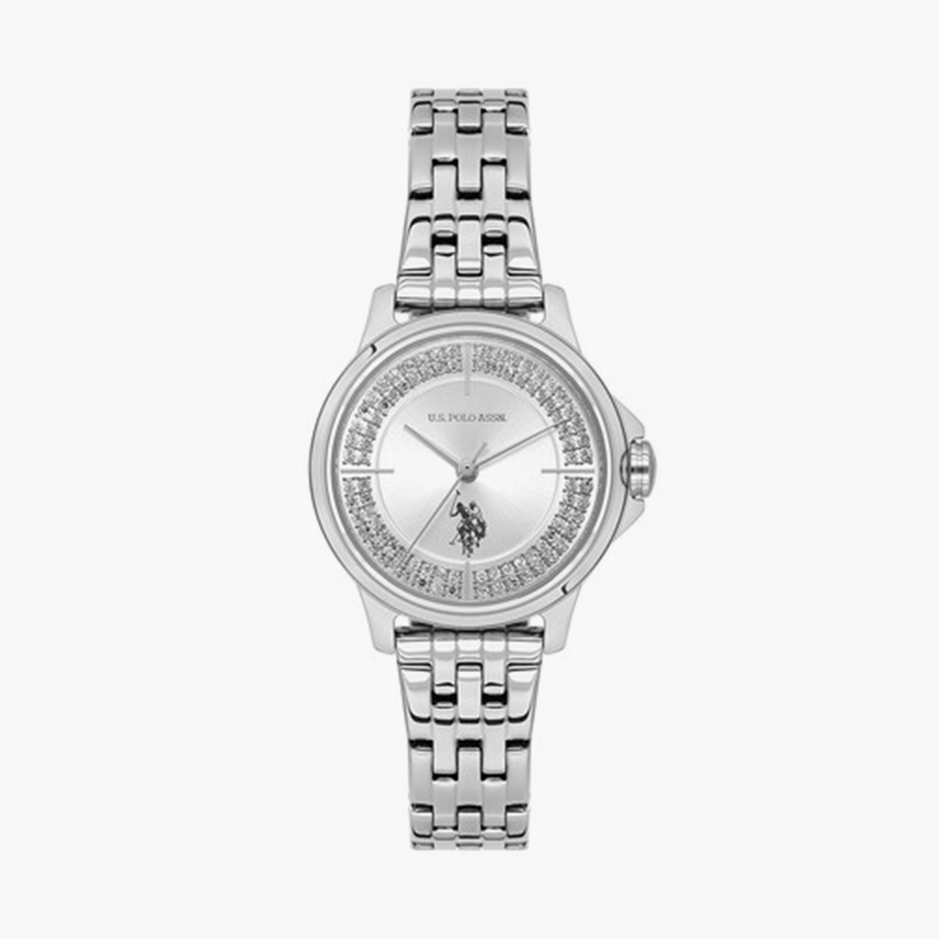 يو أس بولو أسن- ساعة نسائية تناظرية سوار ستانلس ستيل 30 مم فضي | USPA2081-01-women-watchesandjewellery-watches-image-1