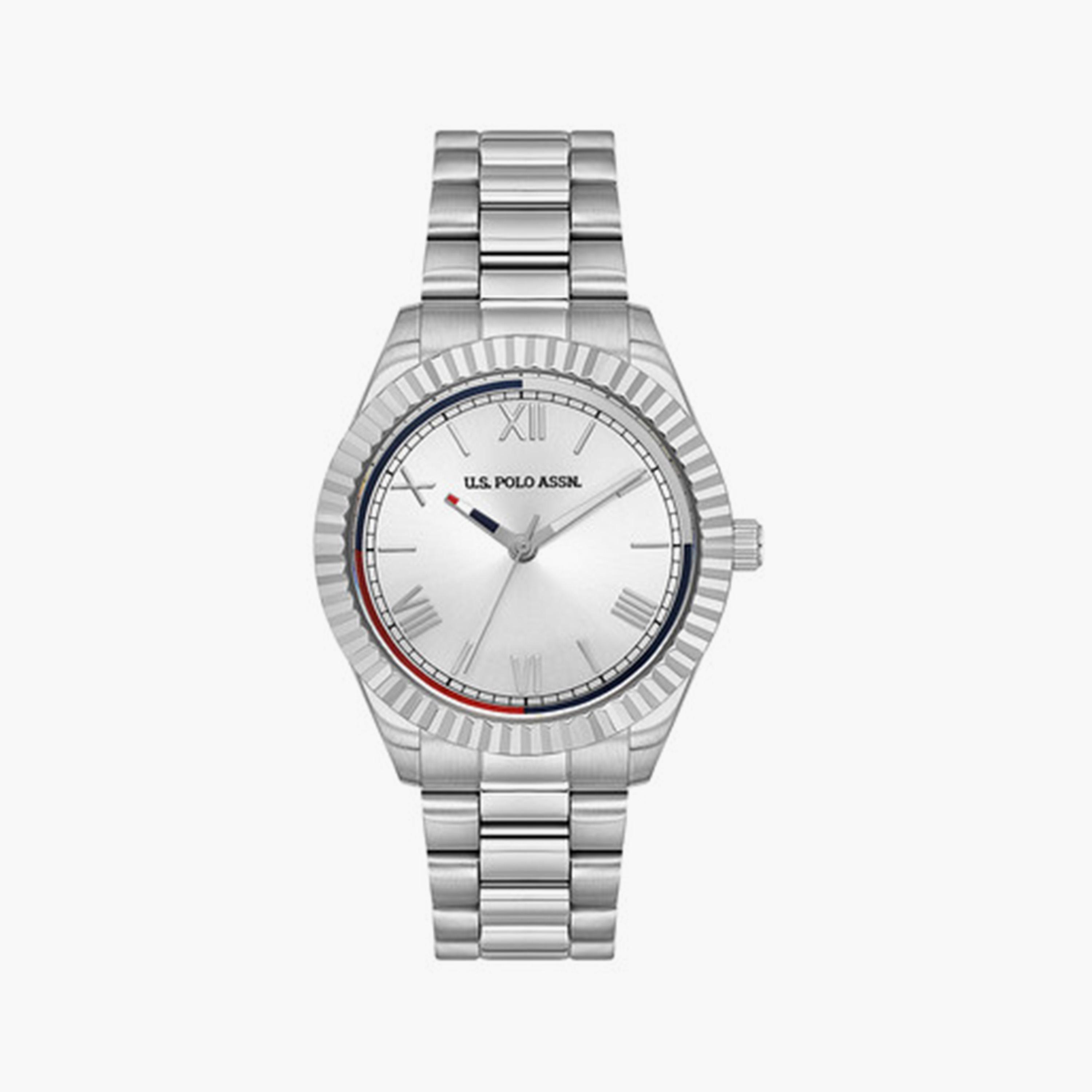يو أس بولو أسن- ساعة نسائية تناظرية سوار ستانلس ستيل 36 مم فضي | USPA2093-01-women-watchesandjewellery-watches-image-1