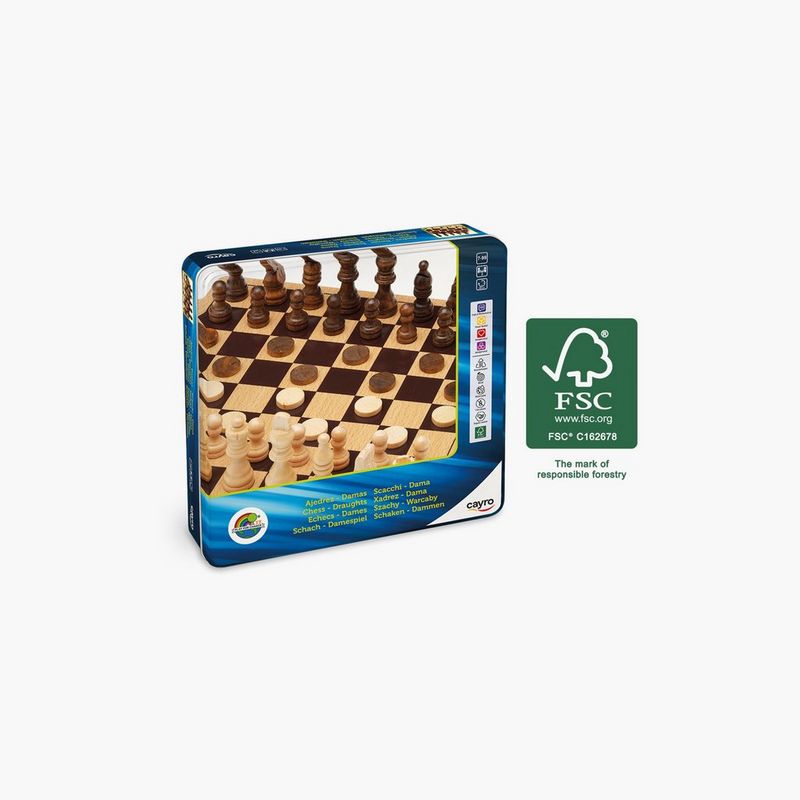 صندوق الخشبي للعبة الشطرنج والداما المعدني من كايرو