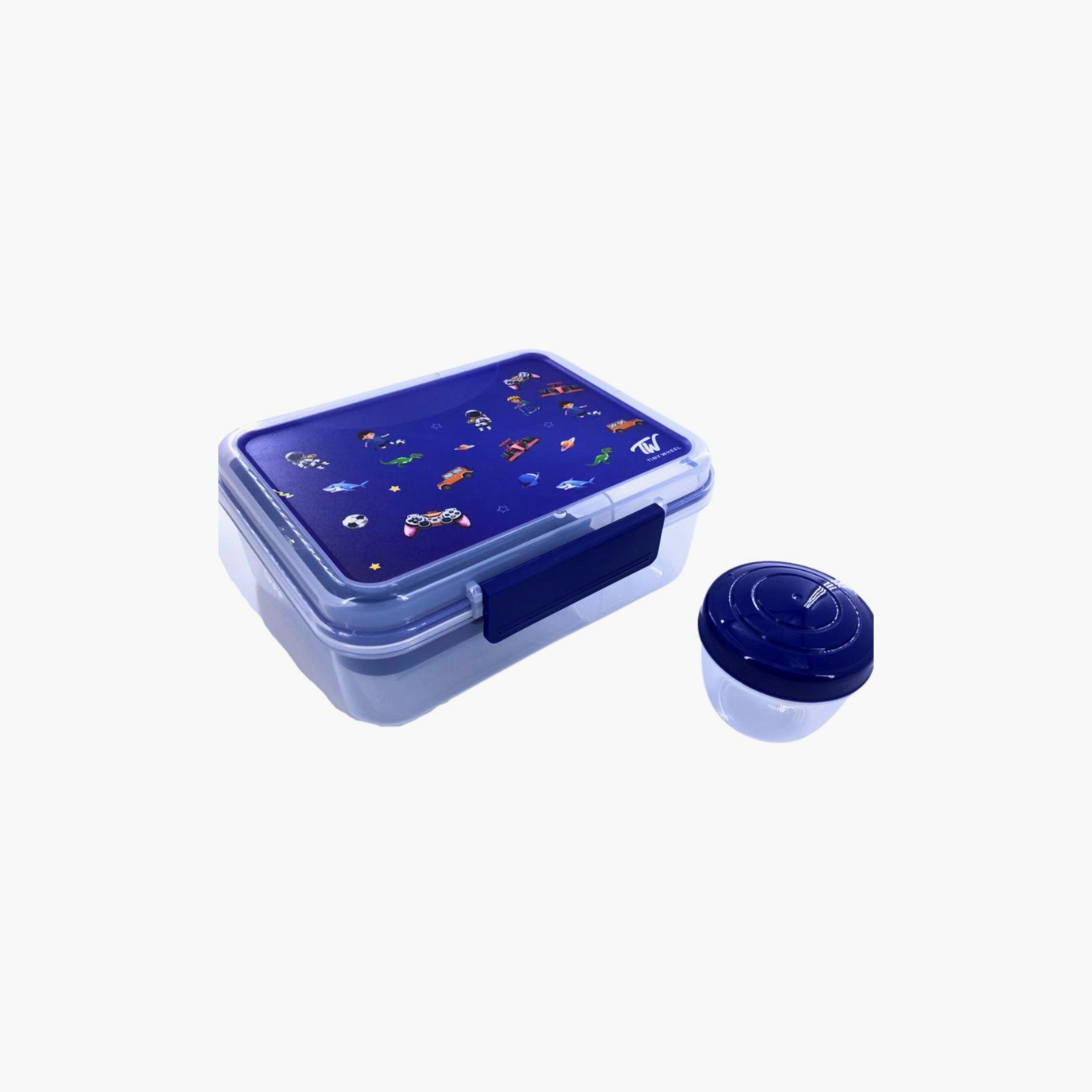 Tiny Wheels Double Layer Lunch Box with Sauce Cup - Blue-school-lunchessentials-lunchboxes-image-2