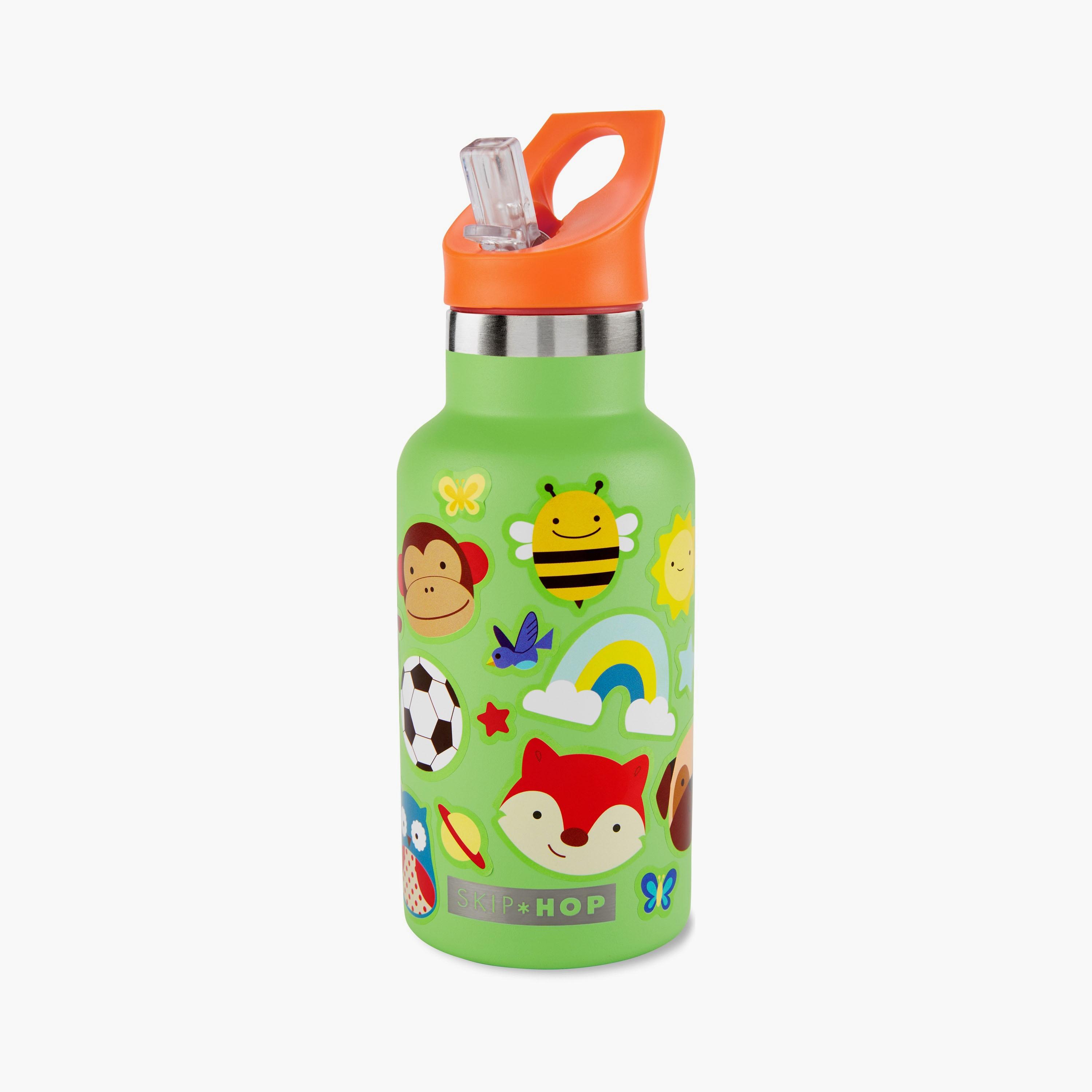 Skip Hop Spark Style Stainless Steel Canteen Water Bottle with Stickers - Green - 350 ml-school-waterbottles-image-3