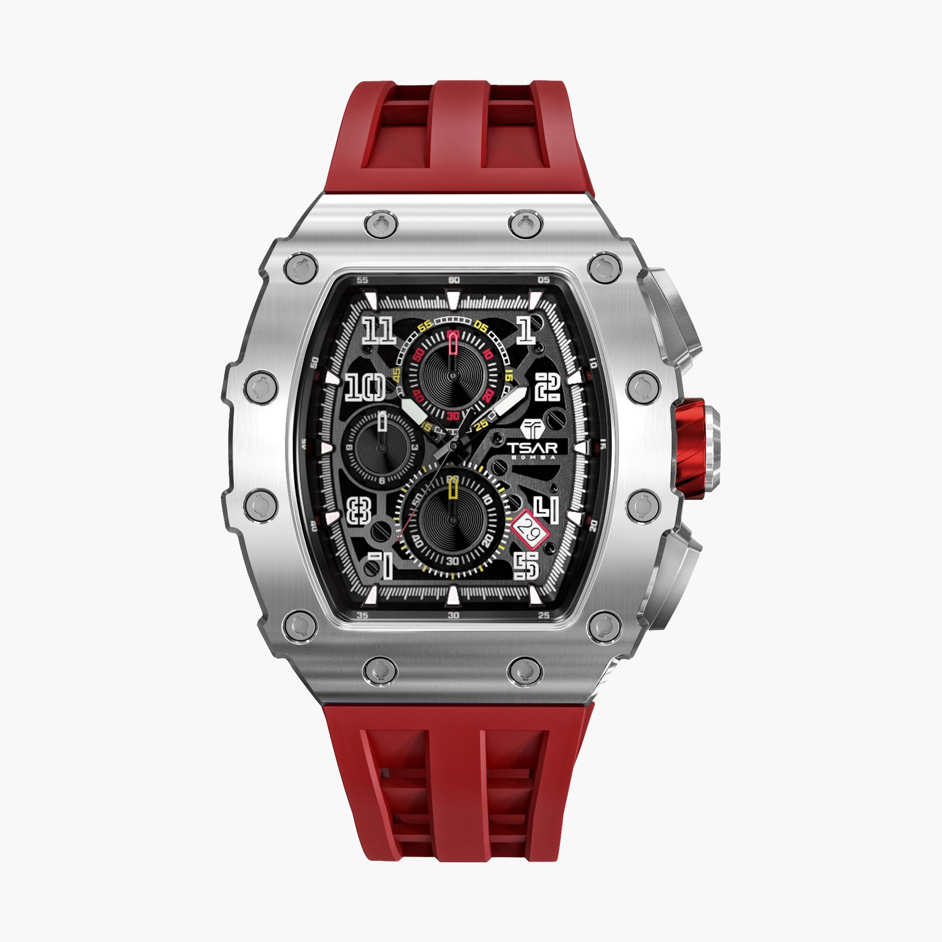 Tsar Bomba Men's 43MM Red Chronograph Silicone Strap Watch | TB8204Q-13-men-watchesandjewellery-watches-image-1