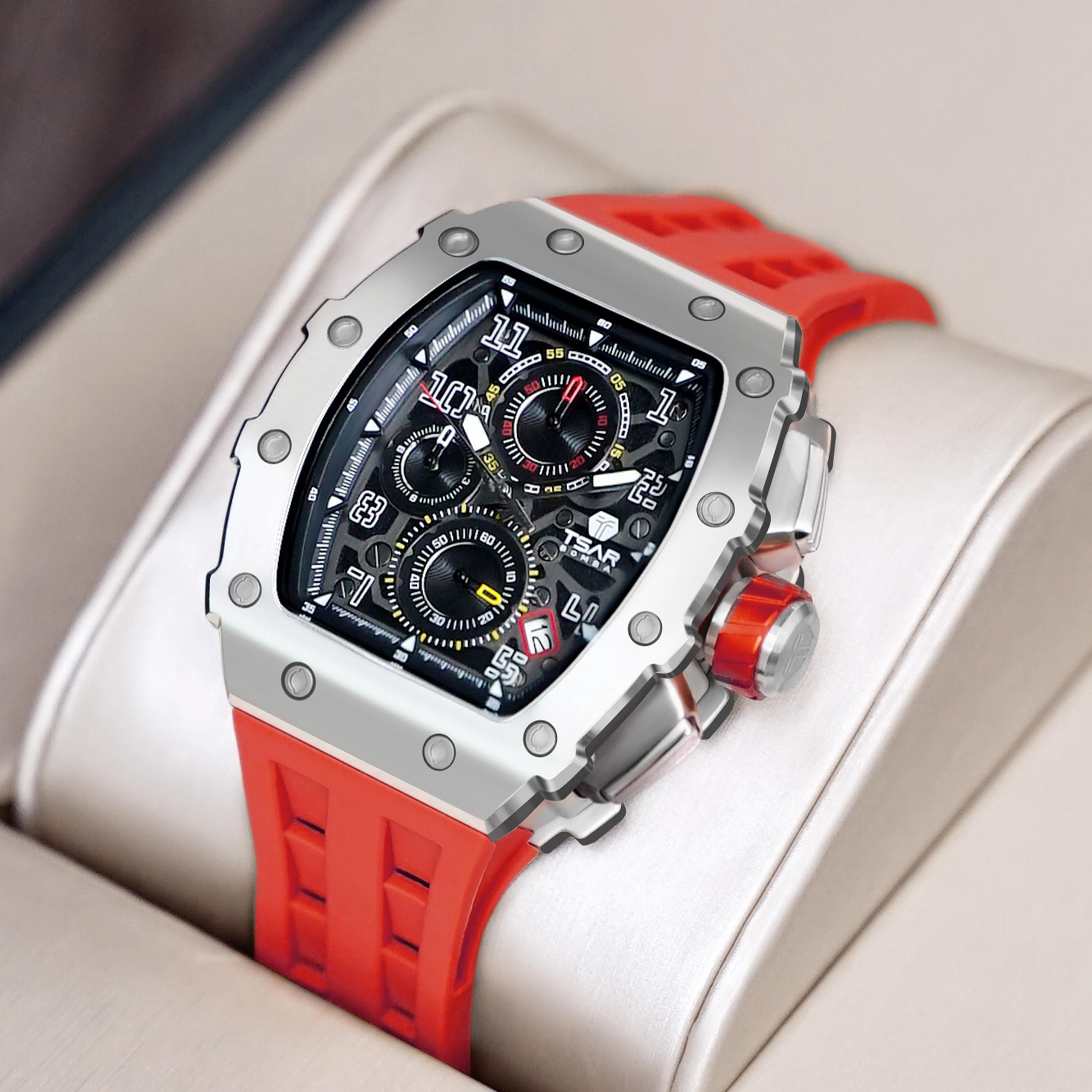 Tsar Bomba Men's 43MM Red Chronograph Silicone Strap Watch | TB8204Q-13-men-watchesandjewellery-watches-image-3