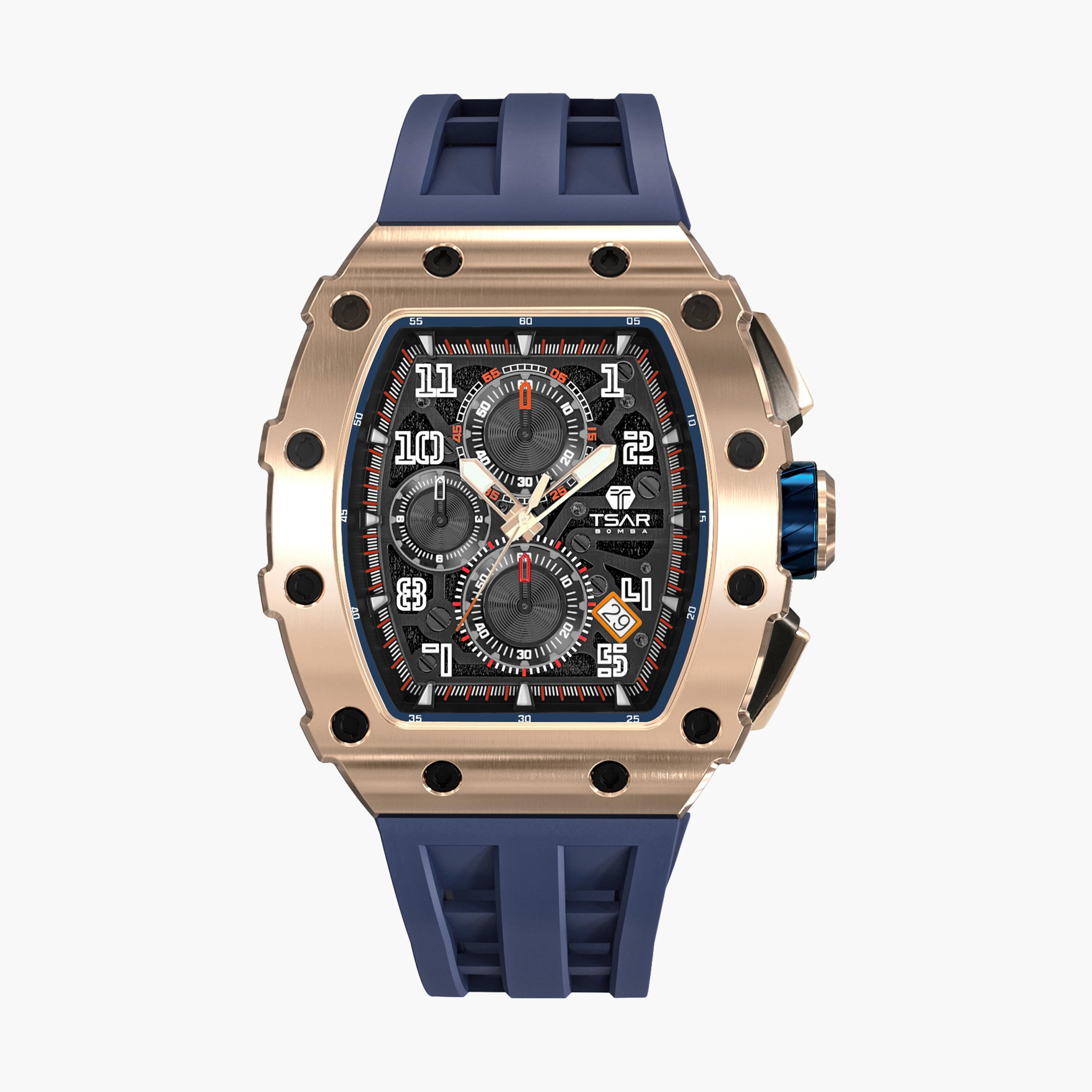 Tsar Bomba Men's 43MM Blue Chronograph Silicone Strap Watch | TB8204Q-05-men-watchesandjewellery-watches-image-1