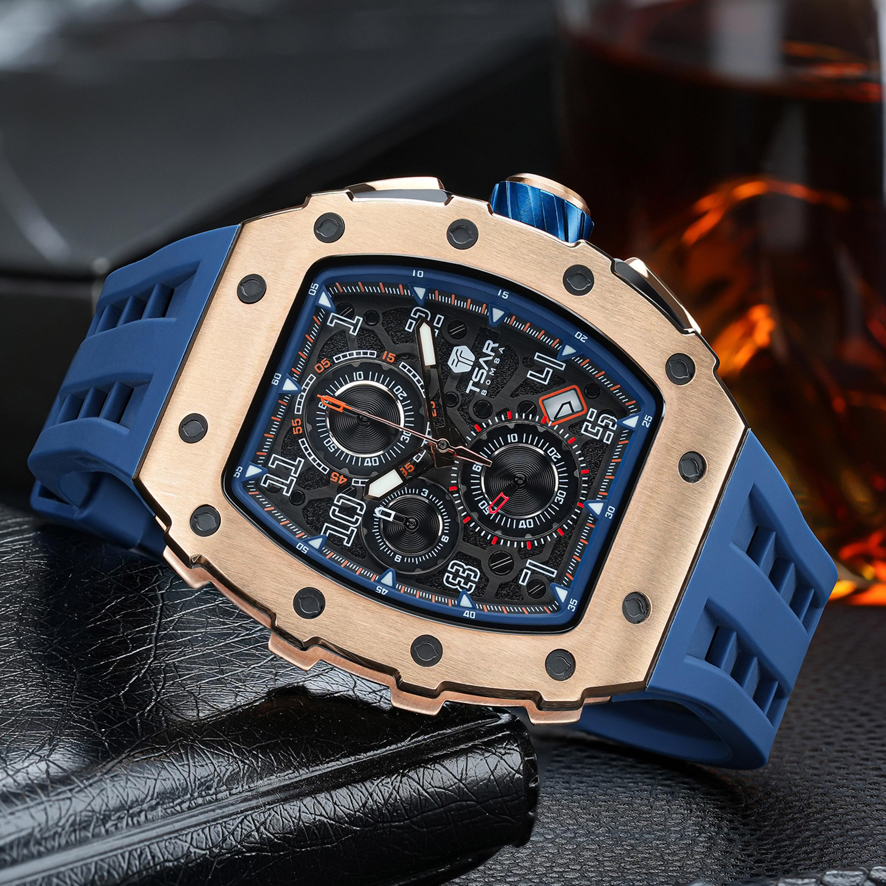 Tsar Bomba Men's 43MM Blue Chronograph Silicone Strap Watch | TB8204Q-05-men-watchesandjewellery-watches-image-2