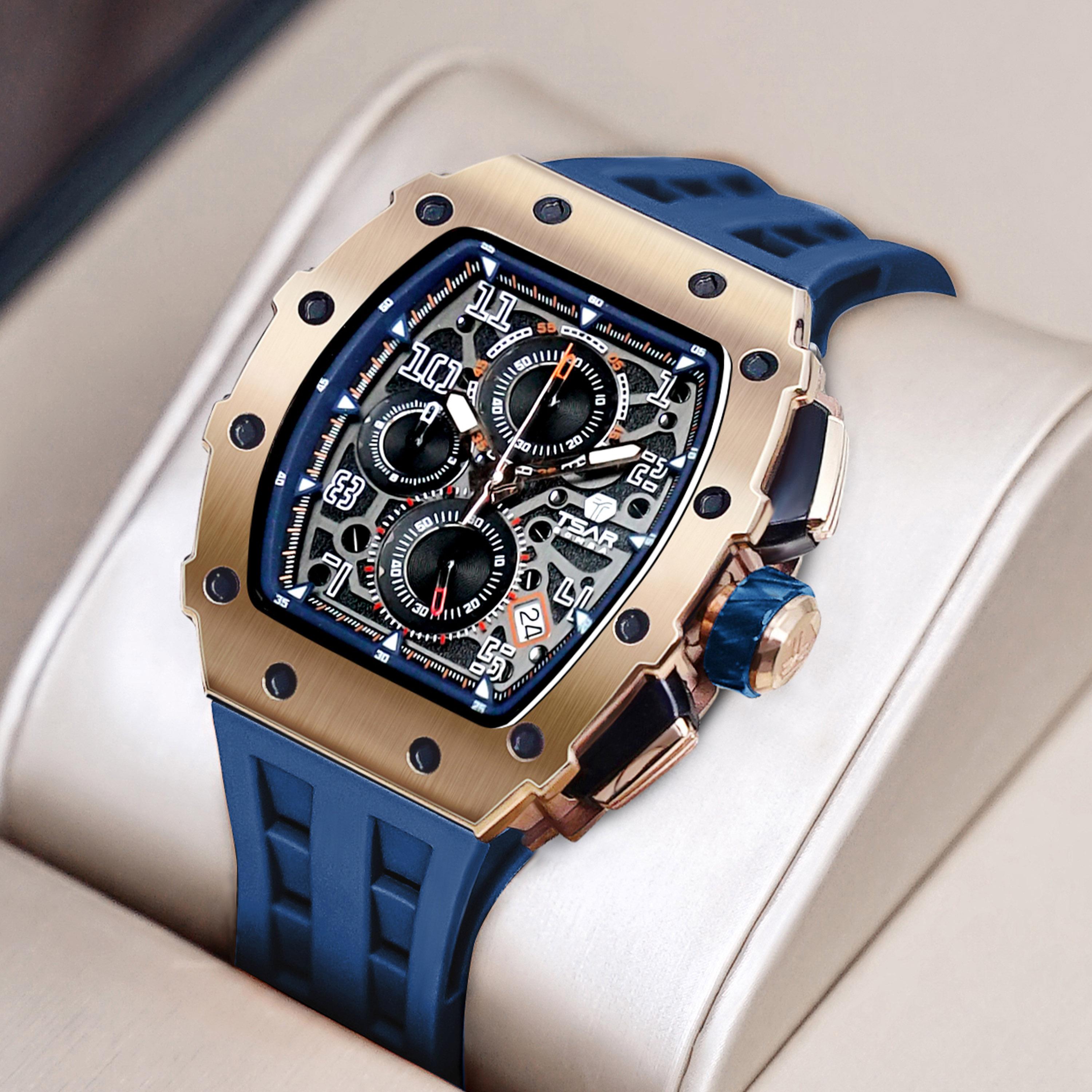 Tsar Bomba Men's 43MM Blue Chronograph Silicone Strap Watch | TB8204Q-05-men-watchesandjewellery-watches-image-3