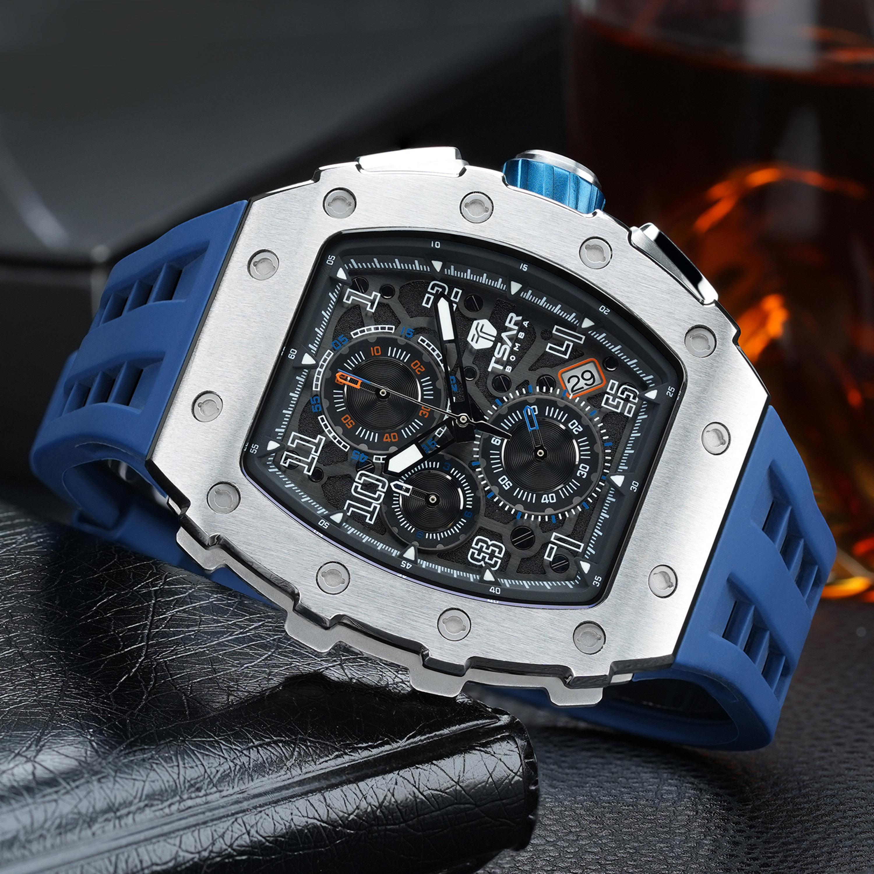 Tsar Bomba Men's 43MM Blue Chronograph Silicone Strap Watch | TB8204Q-14-men-watchesandjewellery-watches-image-2