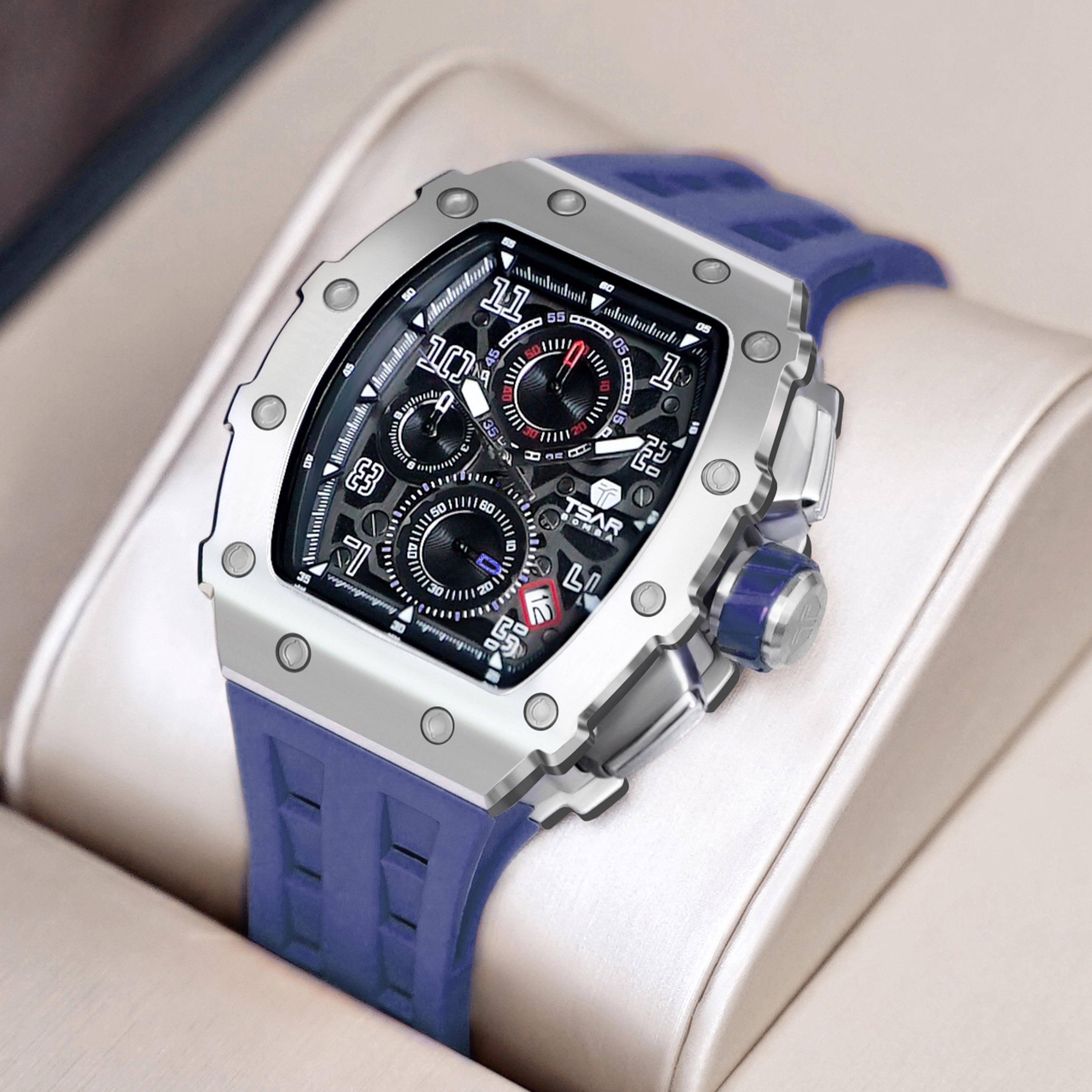 تسار بومبا - ساعة رجالية كرونوغراف من السيليكون - أزرق - 43 مم | TB8204Q-14-men-watchesandjewellery-watches-image-3