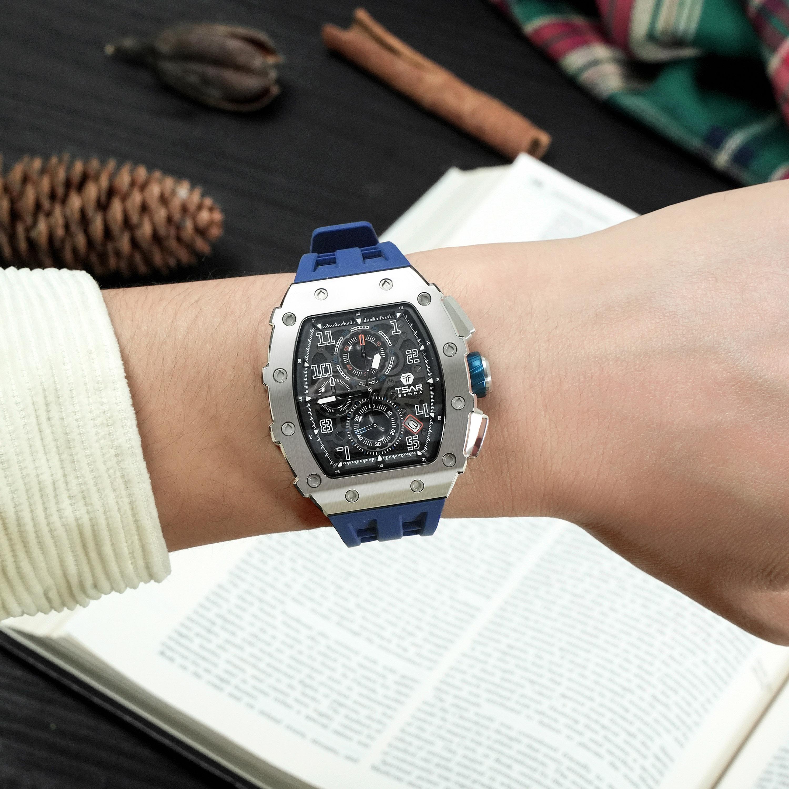 Tsar Bomba Men's 43MM Blue Chronograph Silicone Strap Watch | TB8204Q-14-men-watchesandjewellery-watches-image-4